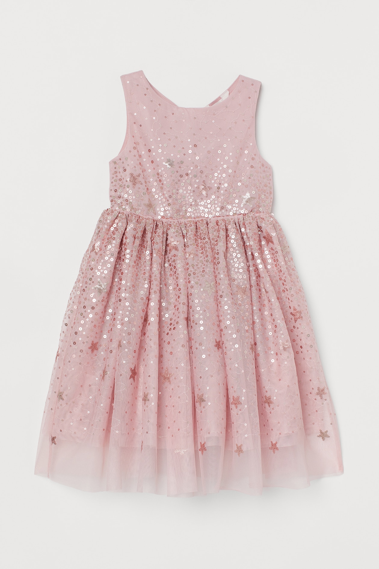 Sequined tulle dress - Round neck - Sleeveless - Light pink/Sequins ...