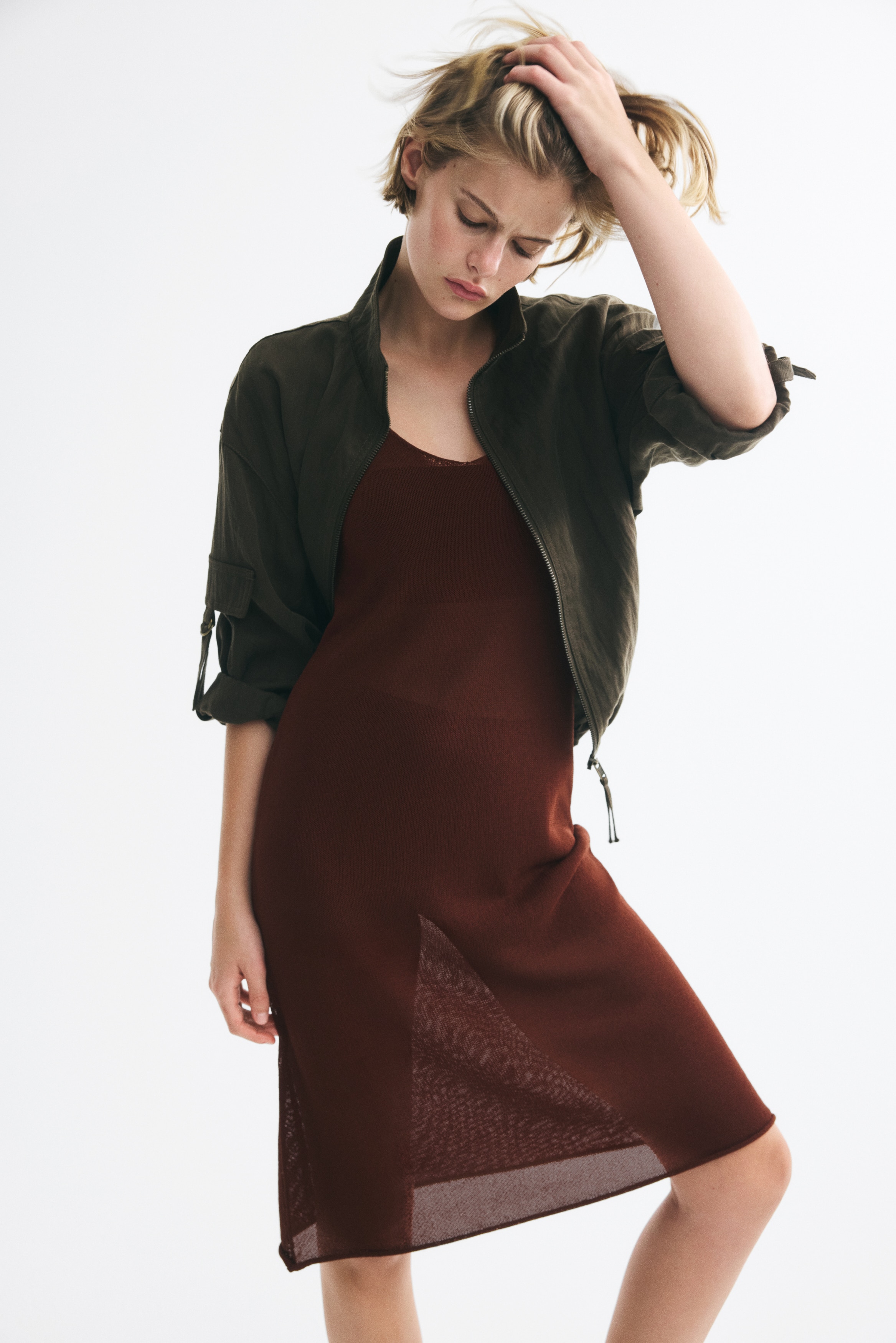 Vestido de alças em malha - Castanho escuro/Preto