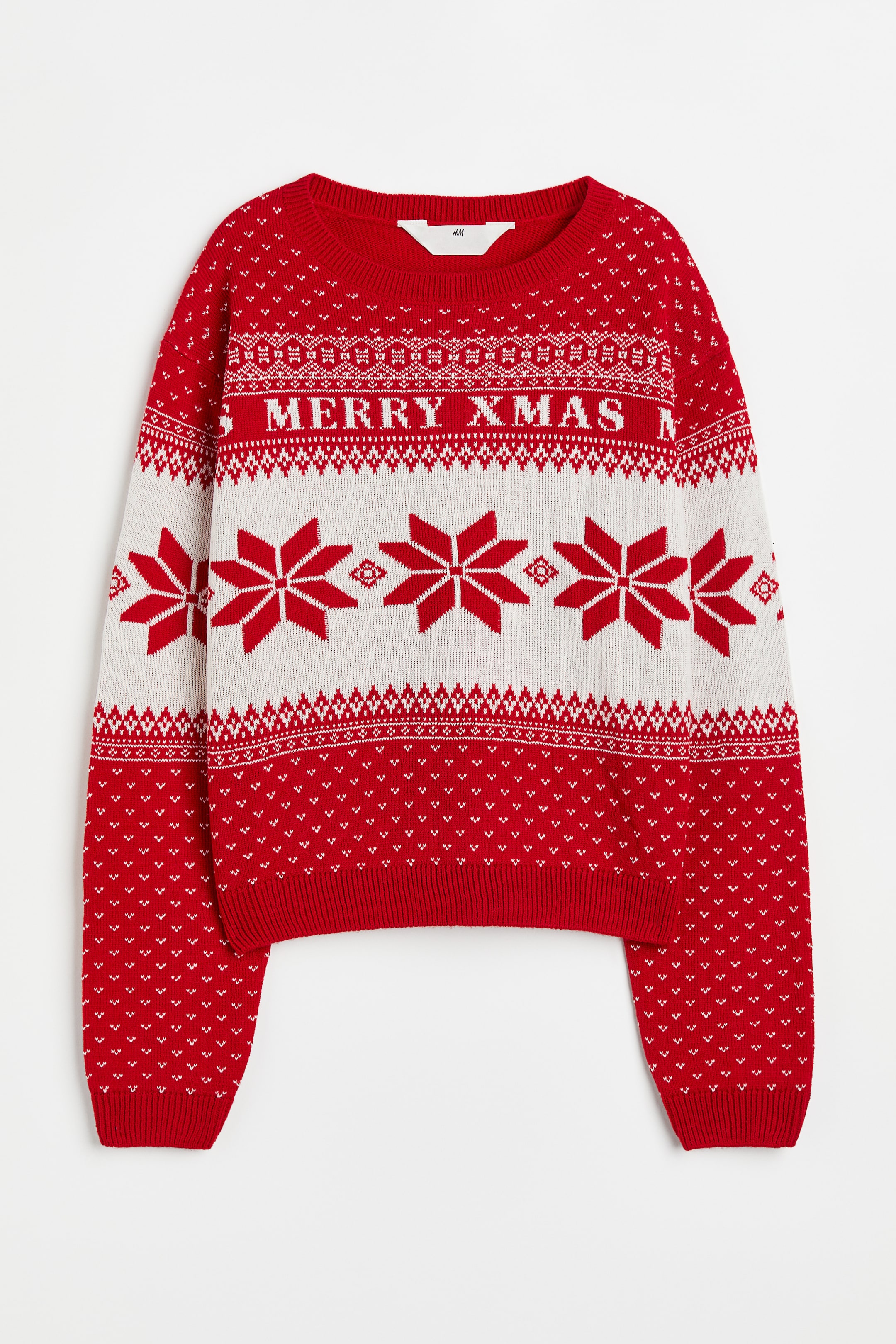 View larger image: Jacquard Knit Sweater - Red/Snowflakes - Kids | H&M AU 1
