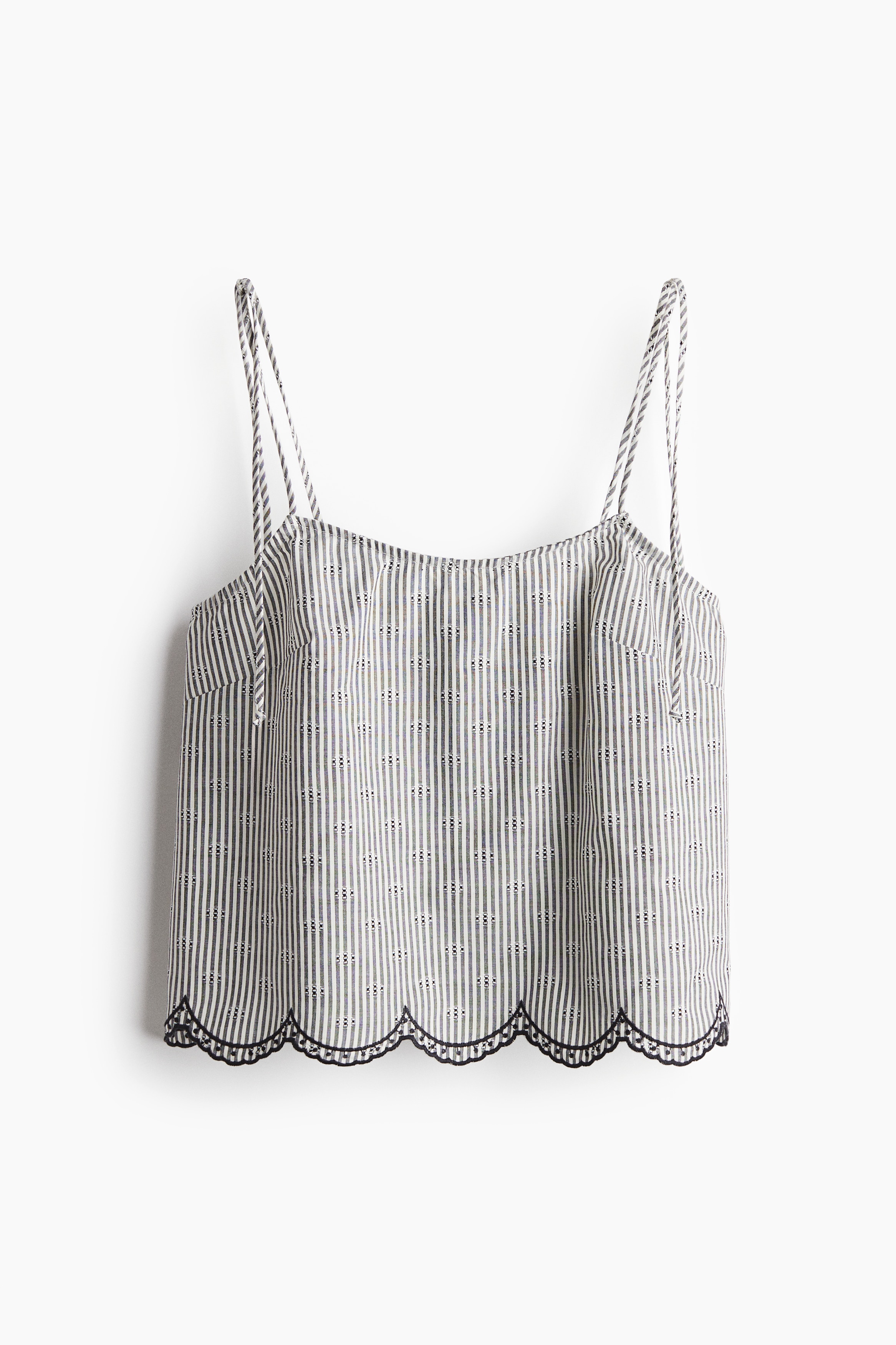 Τοπ με δετές τιράντες και κέντημα - Λευκό/μαύρο/ριγέ/Λευκό/Λευκό/ριγέ