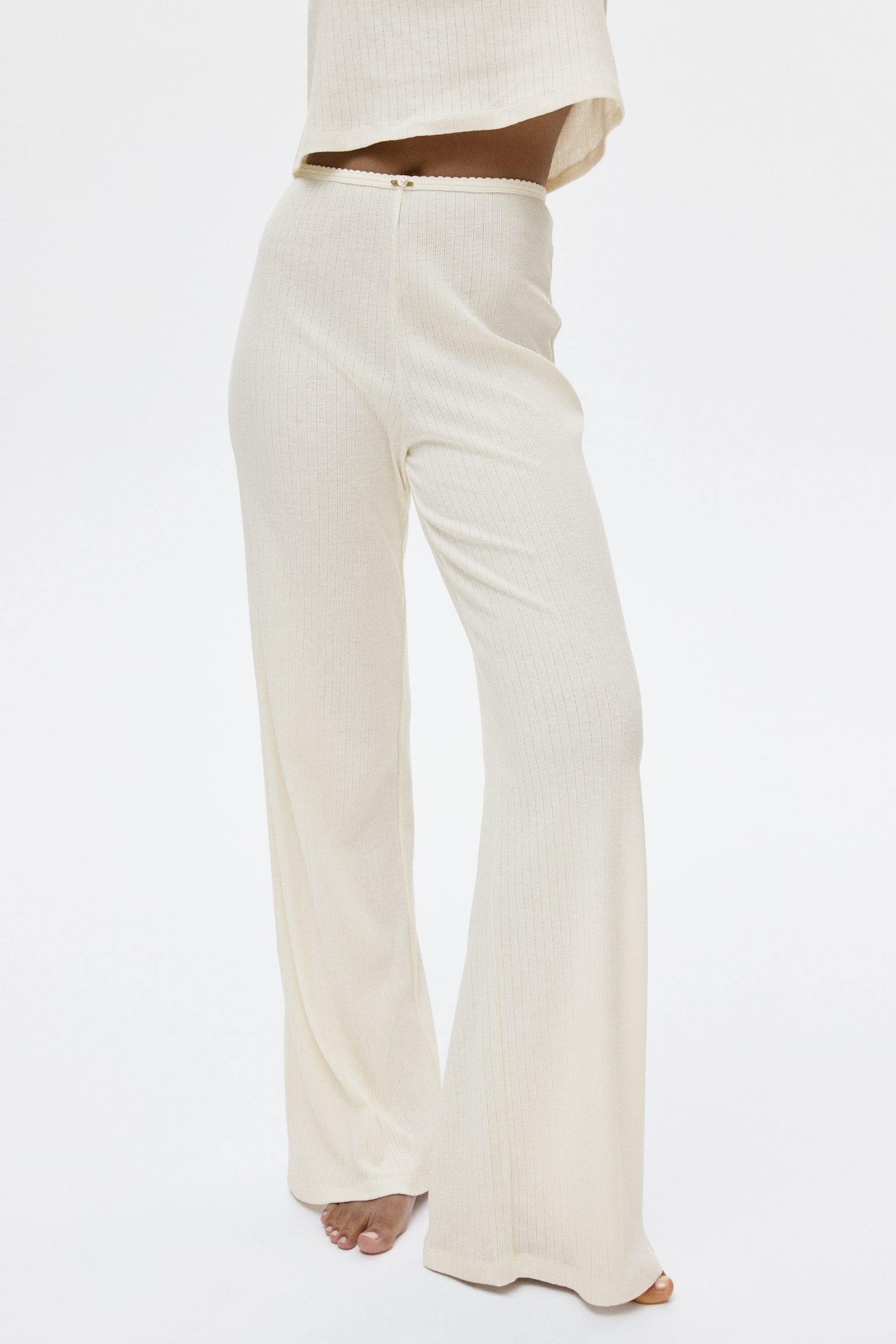 פיג'מת ג'רזי ריב - קרם/חום כהה - 5