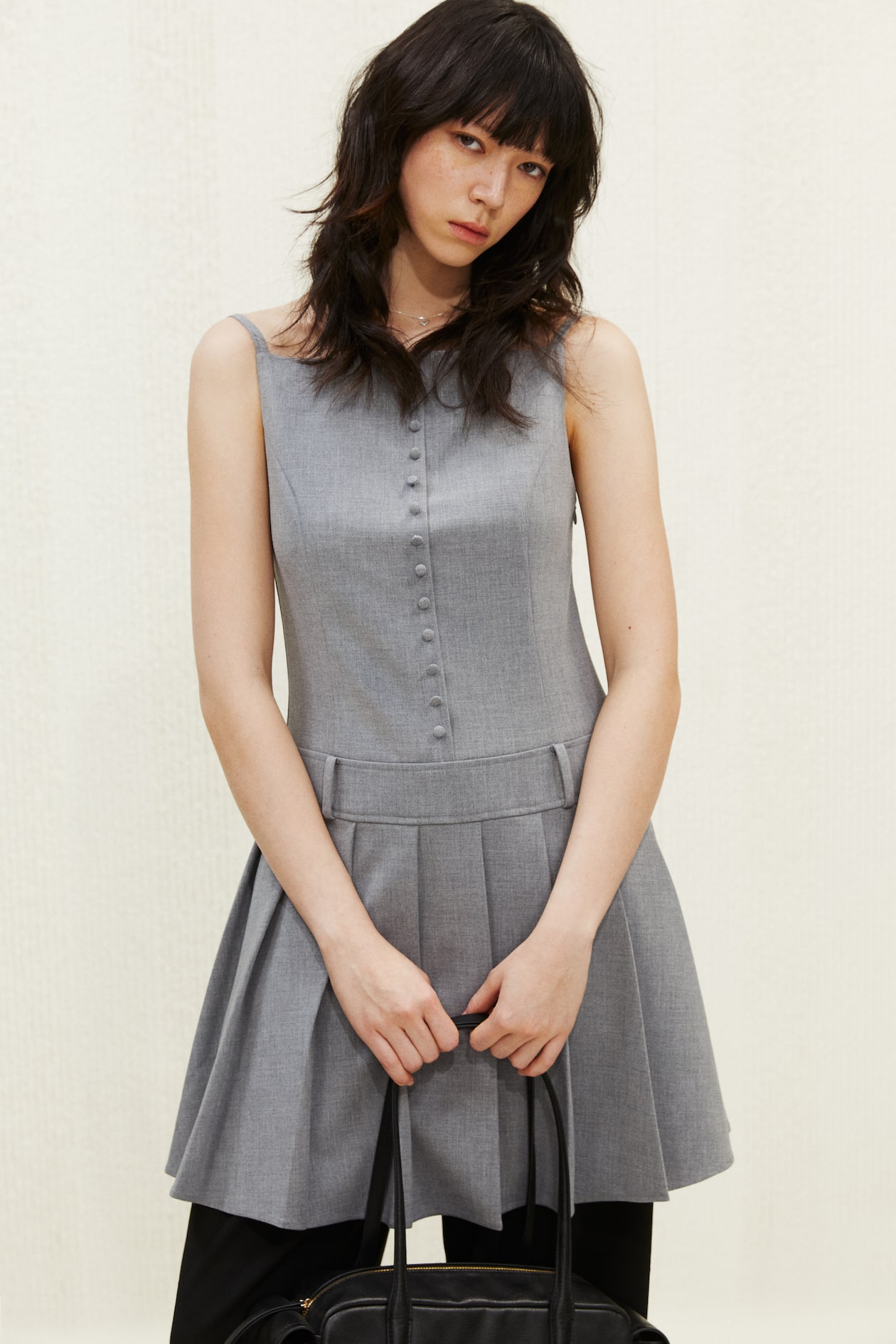 Strappy Dress with Pleated Skirt Gray melange Ladies H&M PH