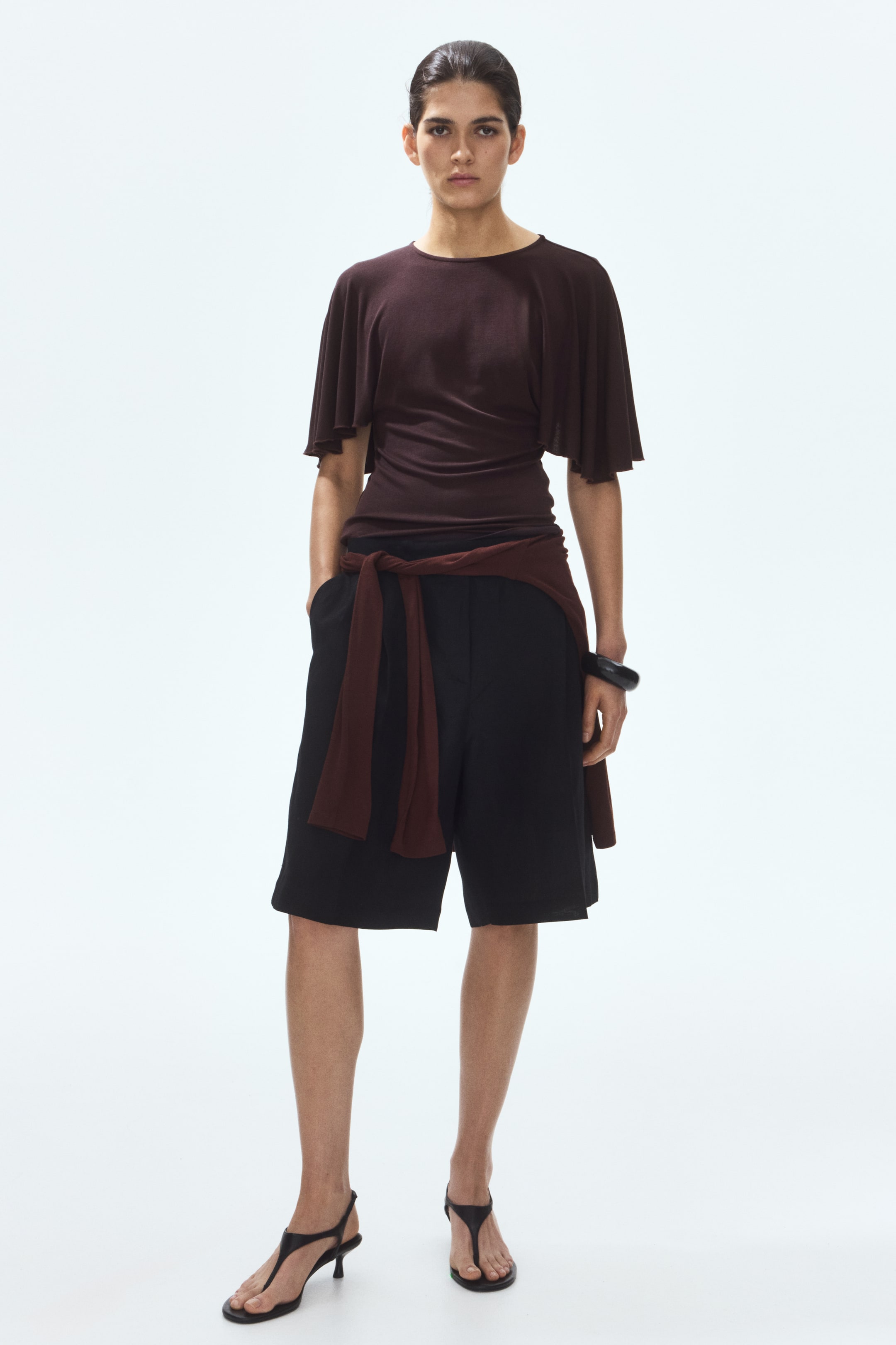 Batwing-Sleeved Ribbed Top