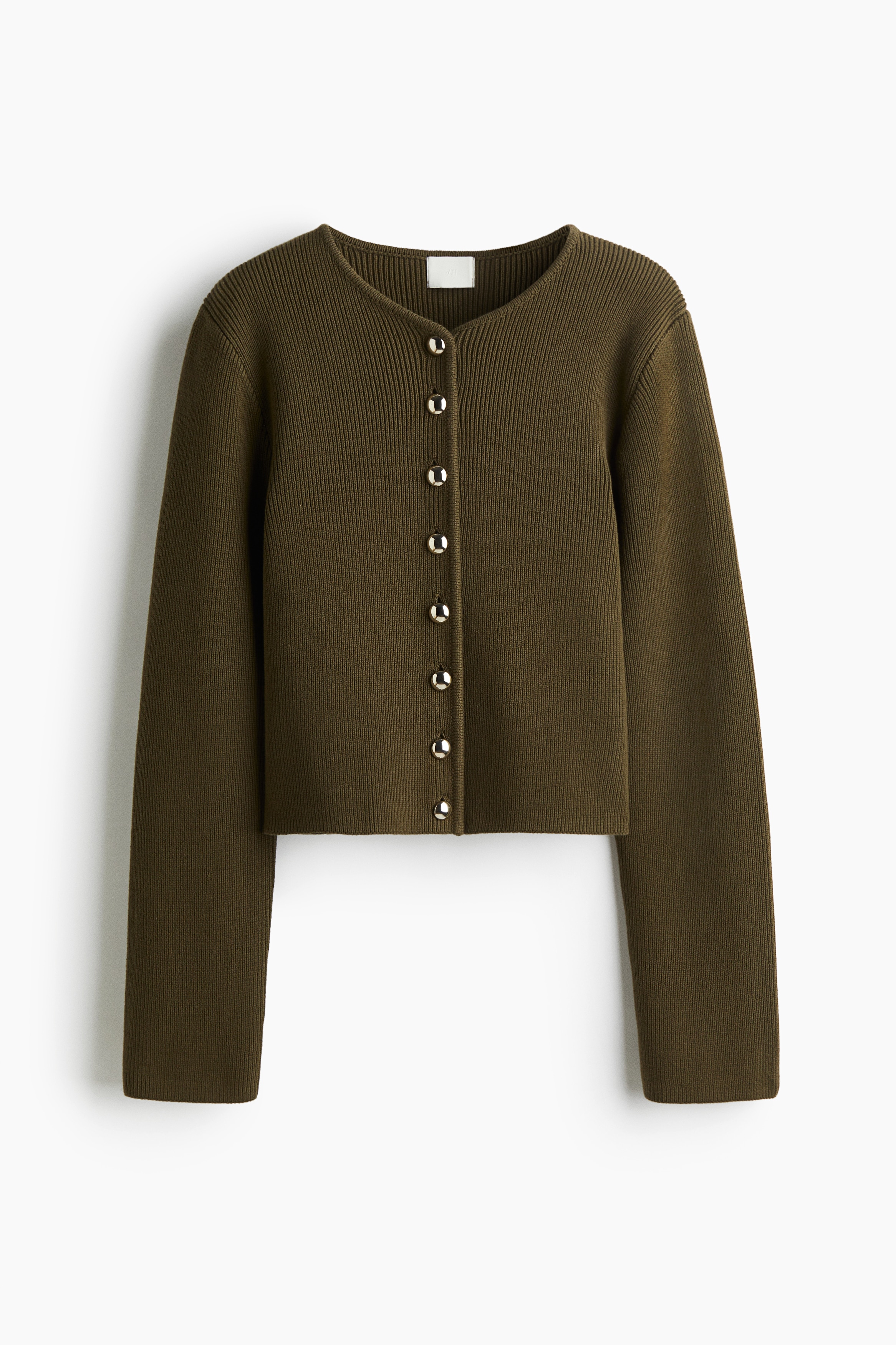 リブニット コットンカーディガン - ダークカーキグリーン