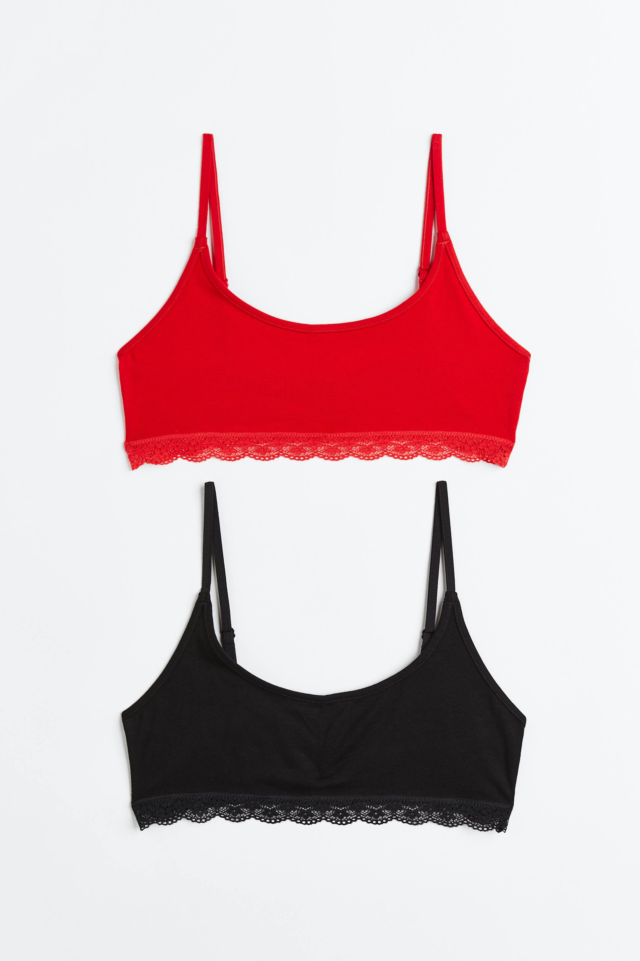 View larger image: 2-pack non-padded cotton bra tops - Red/Black - Ladies | H&M 1