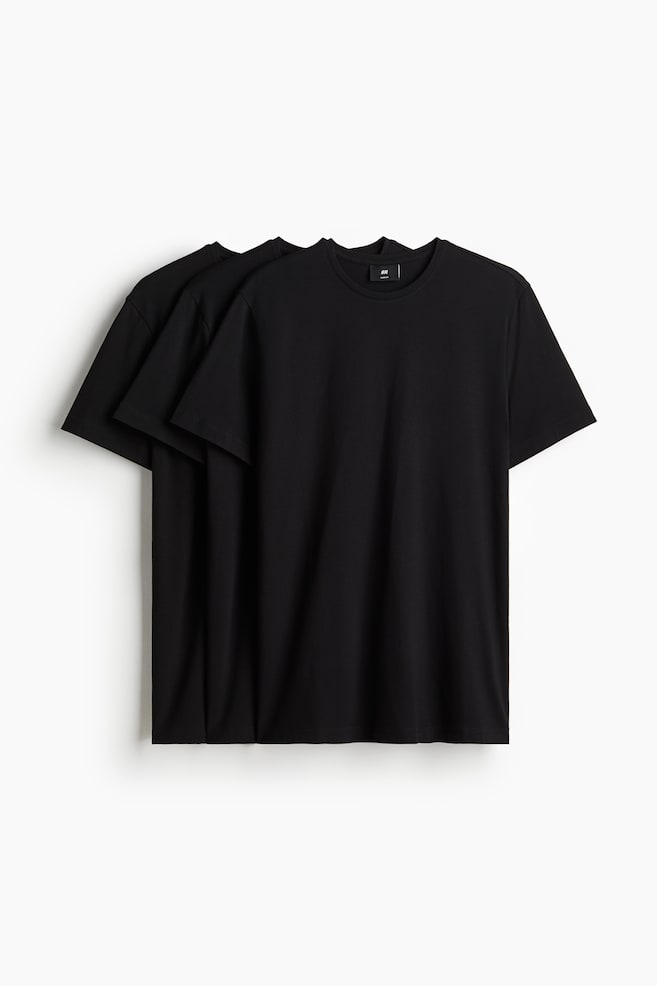 3-pack Slim Fit T-shirts - Black/White/Dark brown/beige/black/Khaki green/white/gray/Light gray melange/black/white - 1