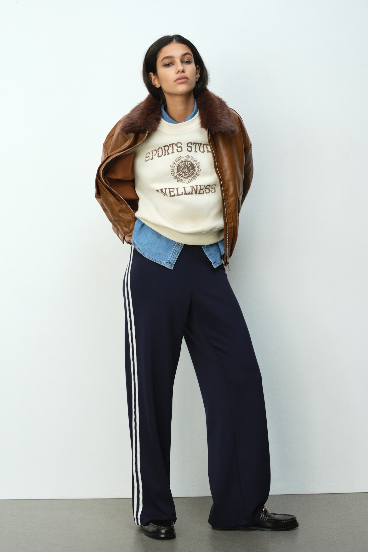 מכנסי סקובה עם גומי - כחול נייבי/קרם - 2