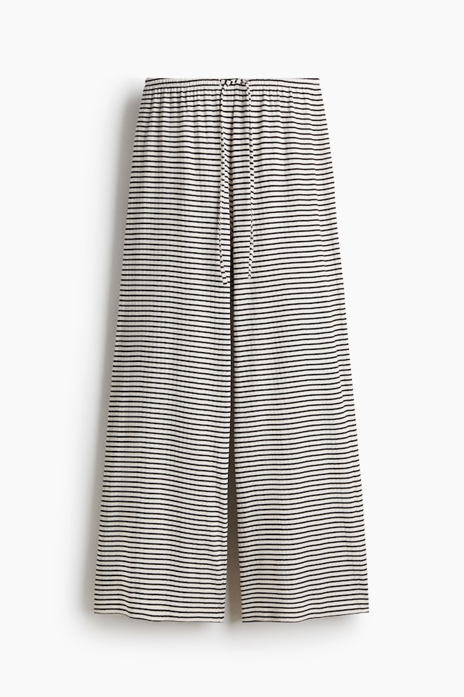 Ribbed Drawstring Pants - White/striped/Black/striped/Burgundy/Dark blue/Black/Khaki green/Brown - 1