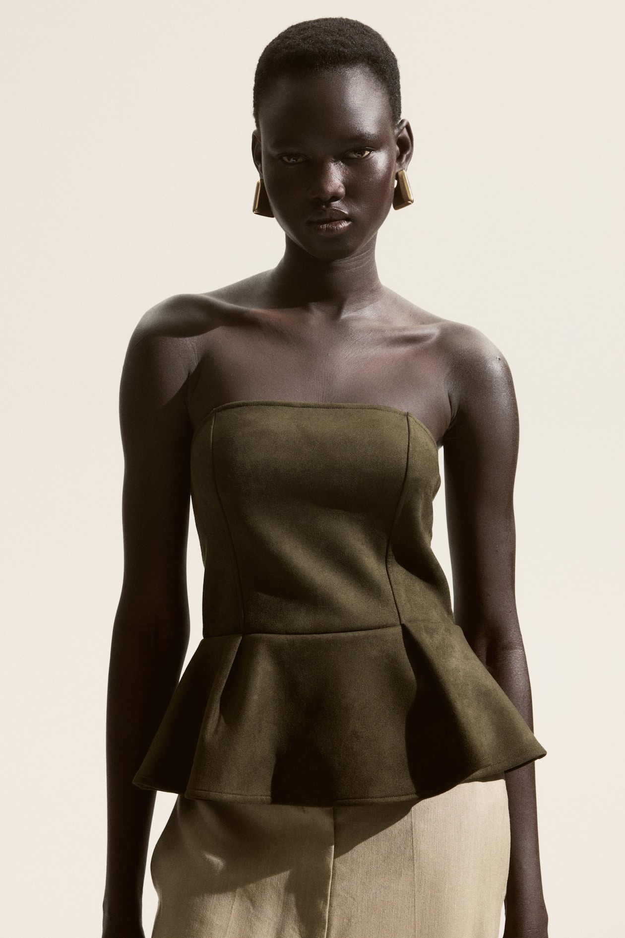 Top bandeau péplum Vert foncé FEMME H&M BE