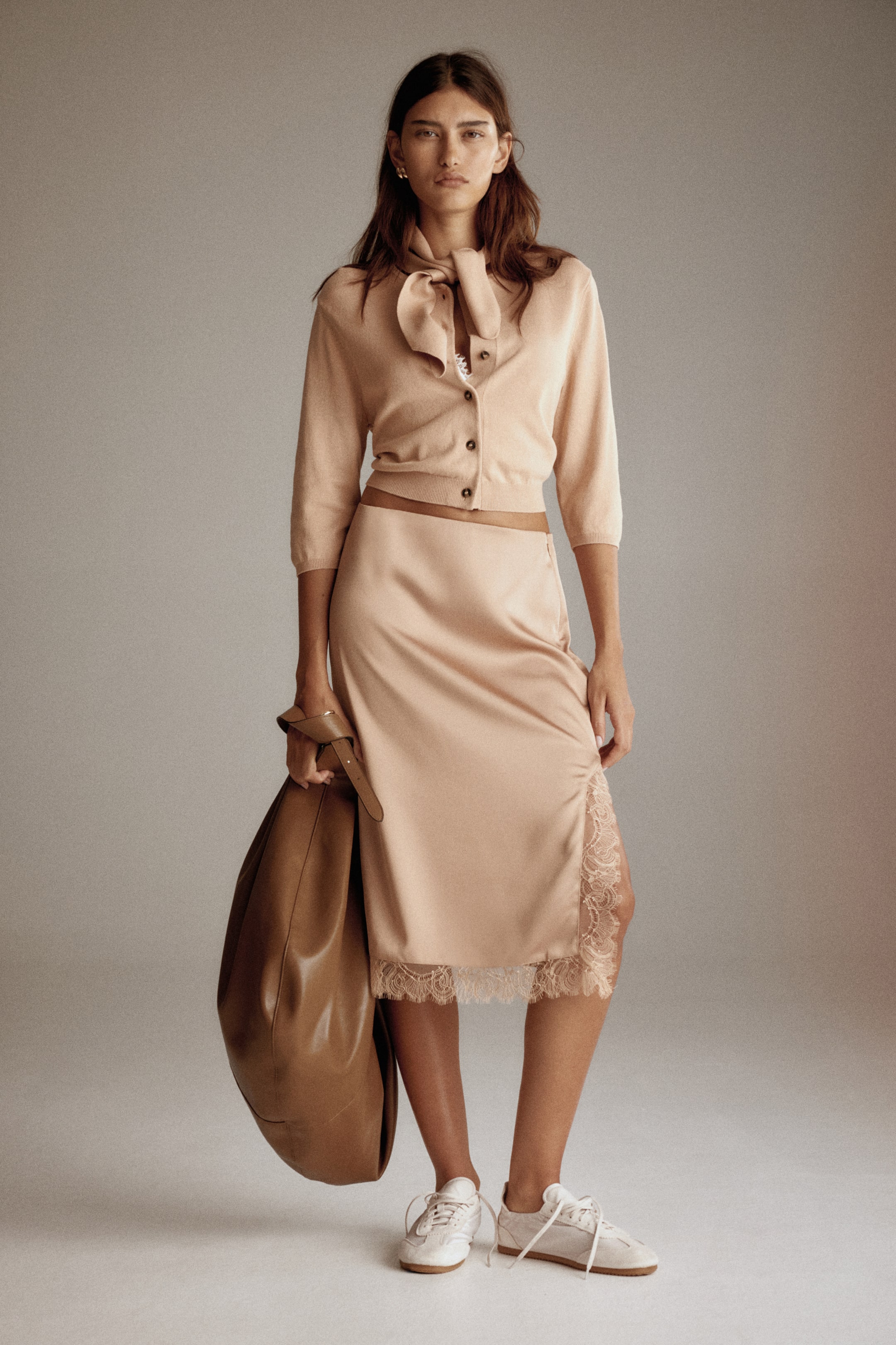 View larger image: Scarf-collar cardigan - Beige - Ladies | H&M SG 1