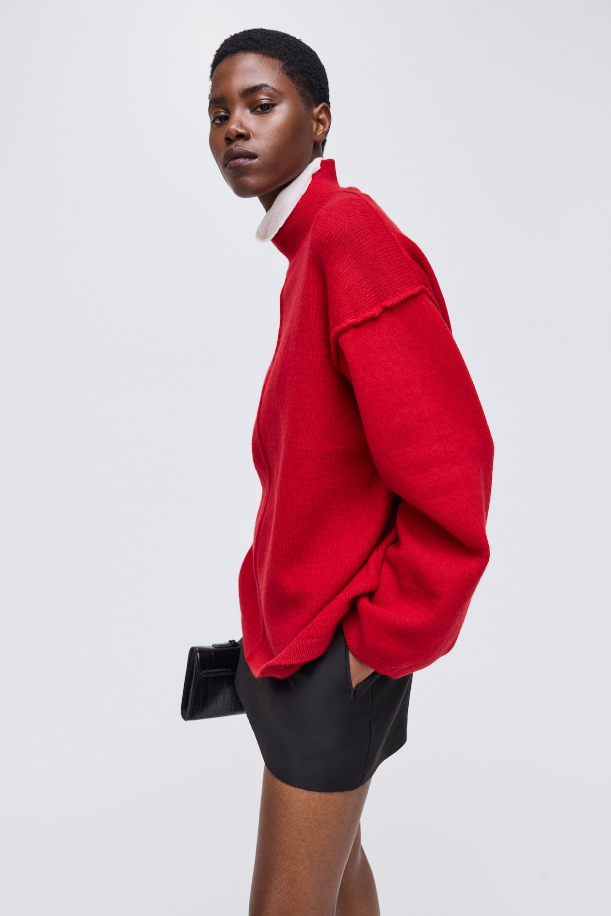 Pull à col cheminée avec coutures décoratives - Rouge - FEMME | H&M FR