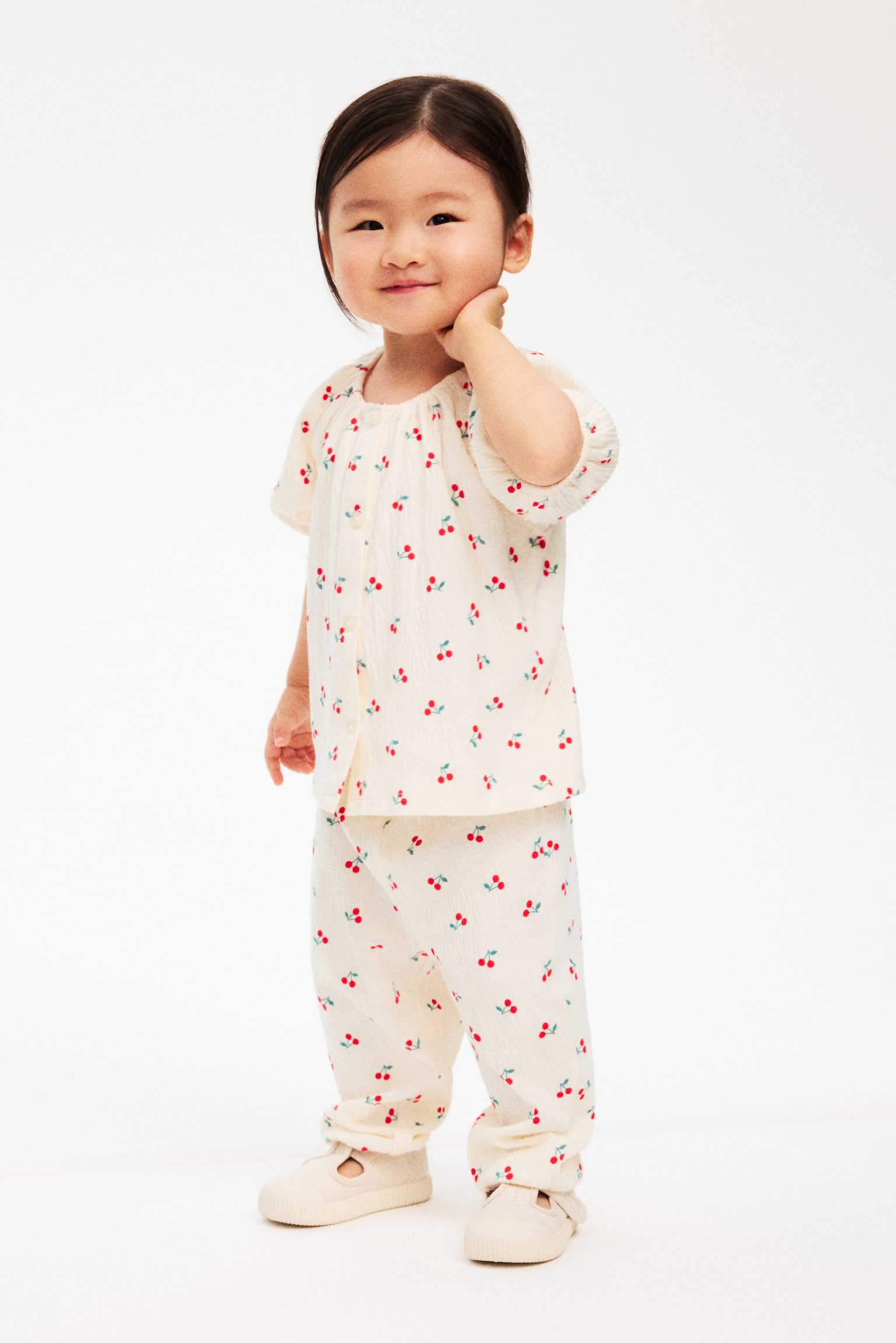 2-piece crinkled jersey set - Світло-бежевий/вишні/Кремовий/леопардовий принт - 1