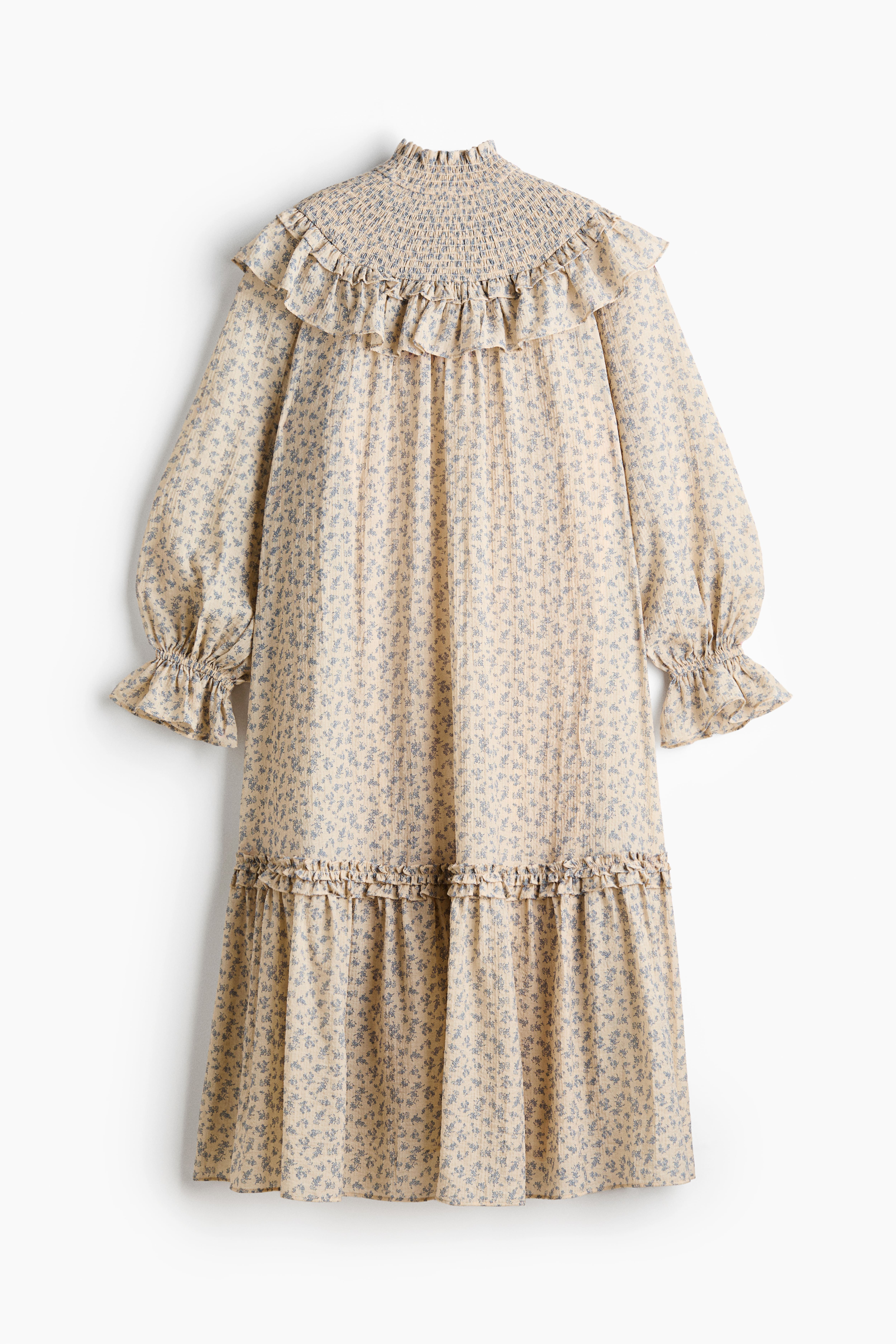 Ruffle-Trimmed Textured-Weave Dress
