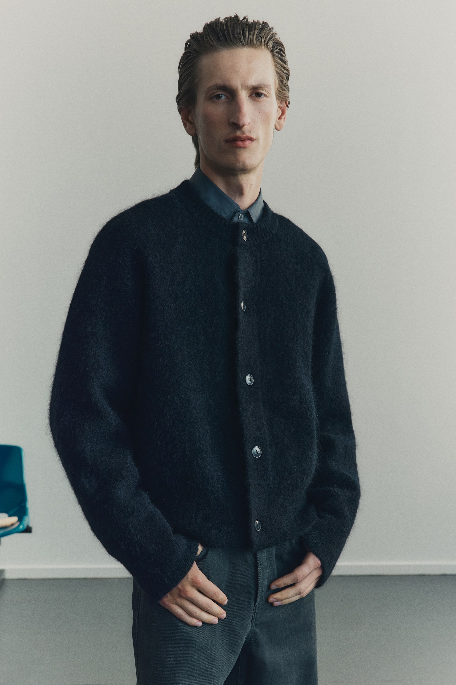 Kardigan z domieszką moheru Relaxed Fit - Czarny - 2