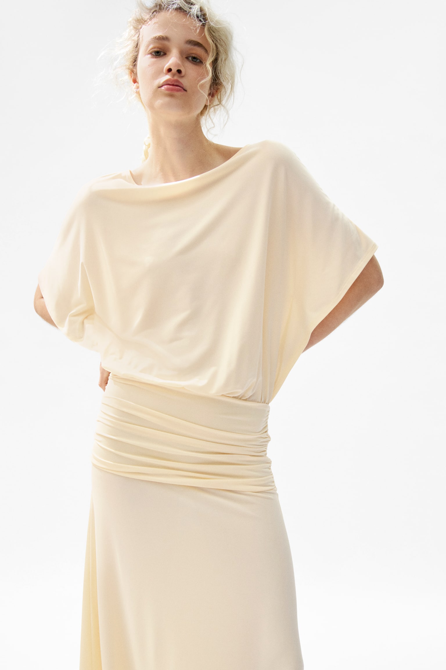 Draped maxi dress - Light yellow/Light dusty green/Light beige/Dark grey - 1