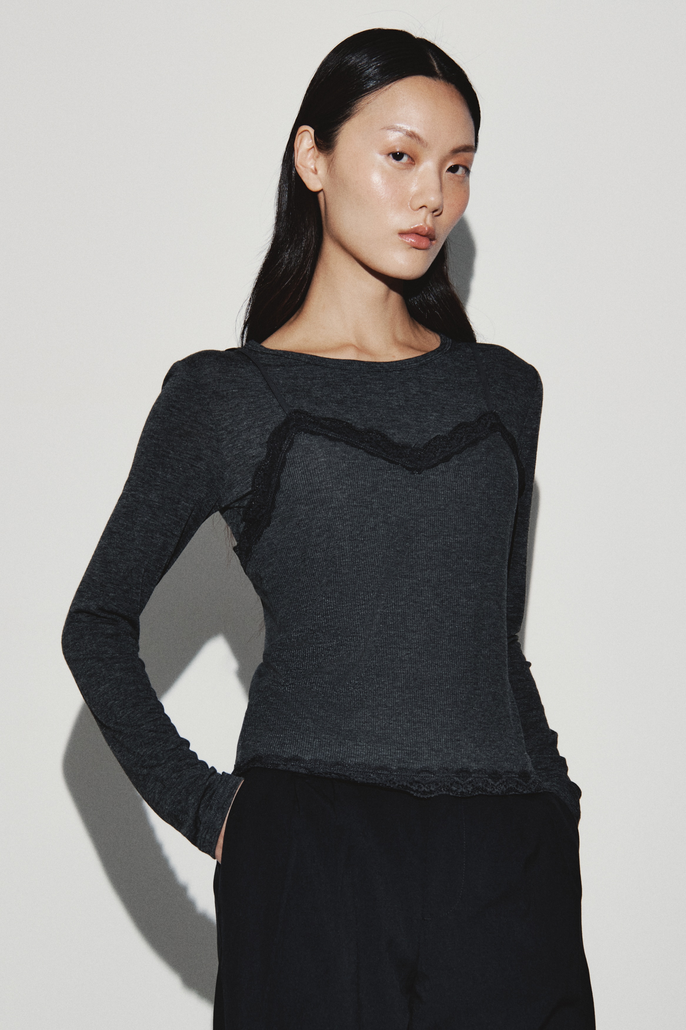 ANDMARY レイヤードトップス　F レイヤードトップス - Dark grey marl - レディース | H&M JP