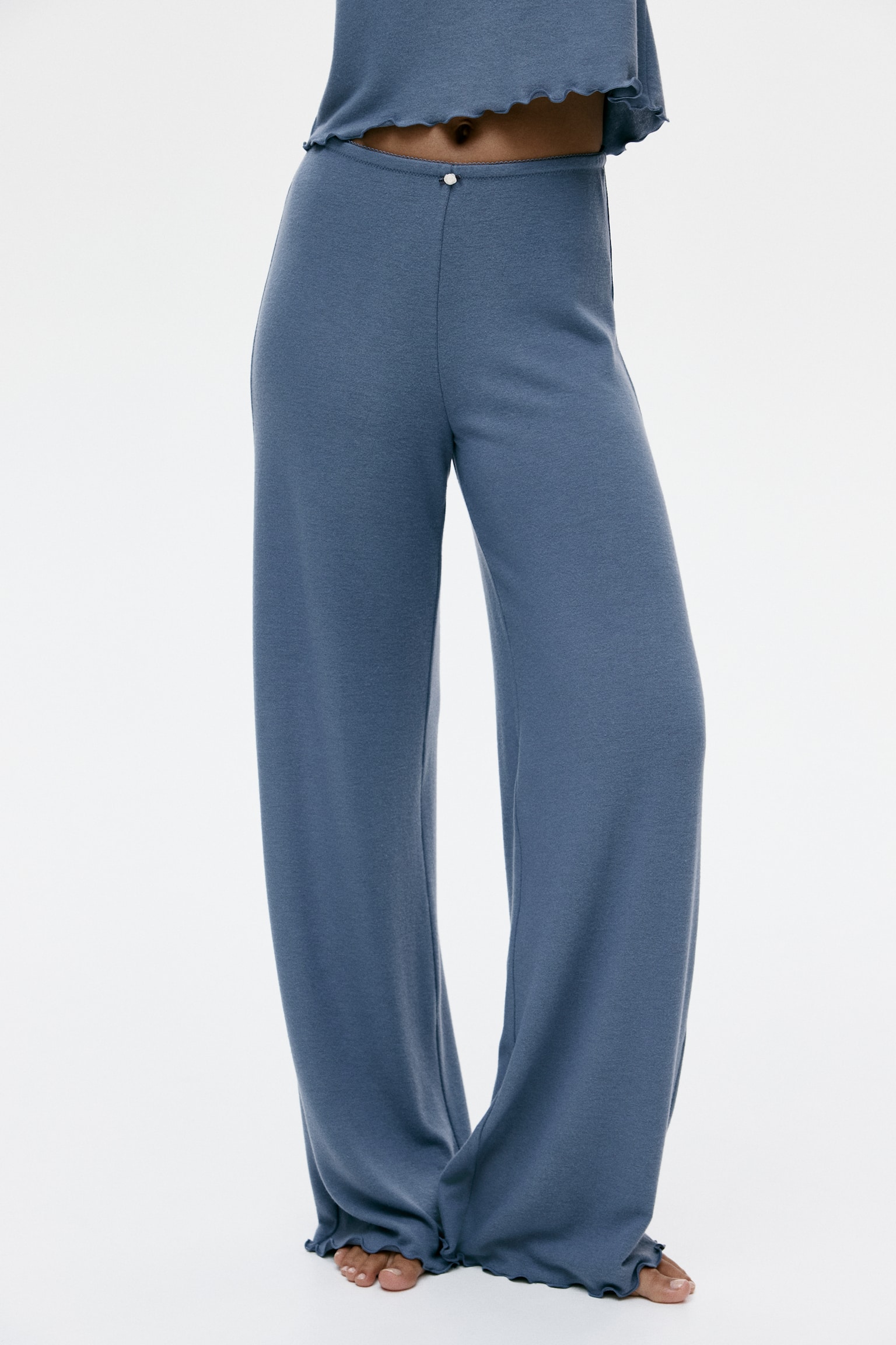 Dżersejowa piżama o drapanej powierzchni - Gołębi błękit/Bladoróżowy/Kremowy - 6