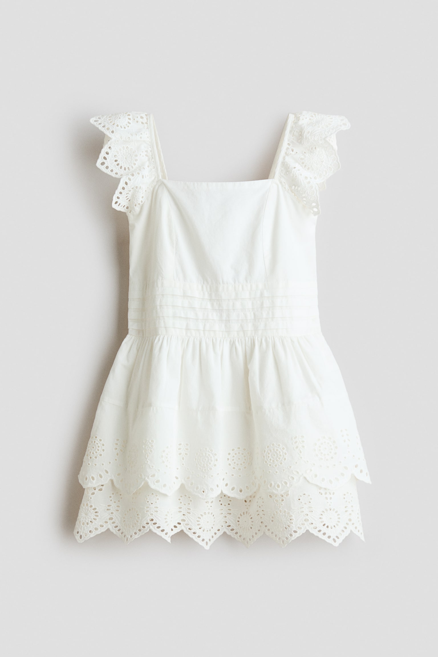 Vestido de algodón con bordado inglés-Blanco - 1
