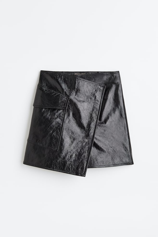 Wrapover leather skirt - Black/Black - 2
