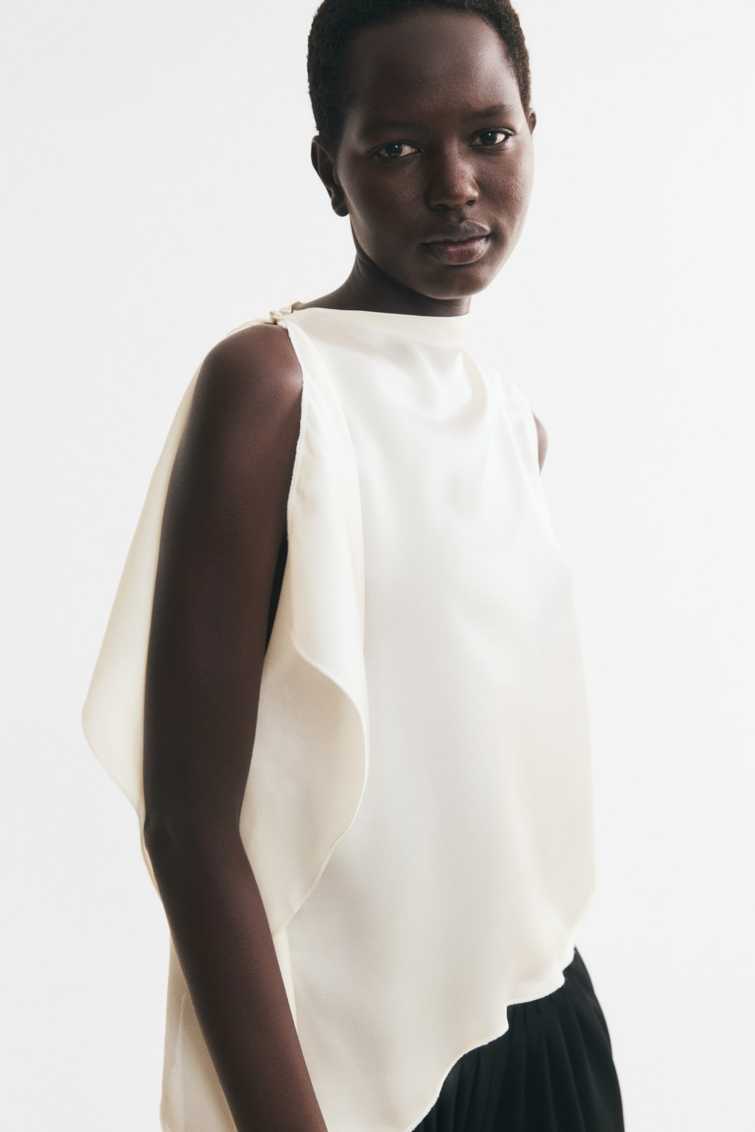 Cape-Detail Viscose Top - Cream - 1