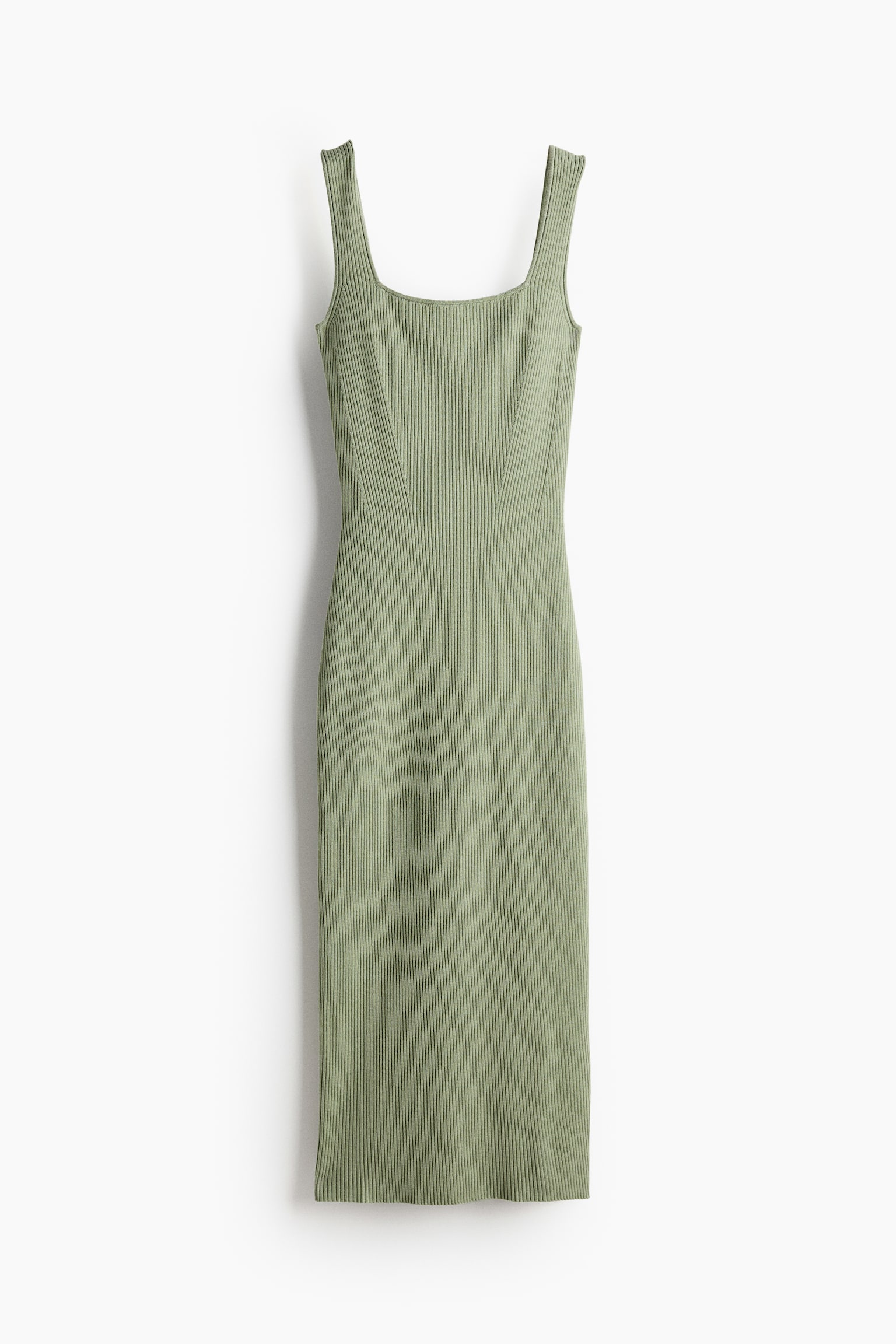 Rib Knit Bodycon Dress - Light khaki green/Black/Light beige - 2