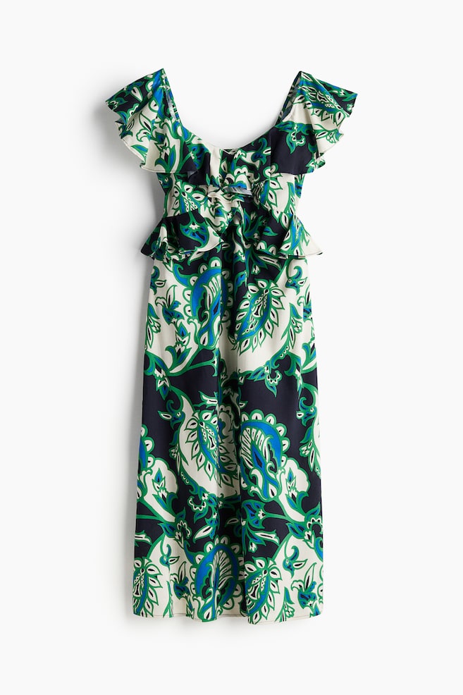 Flounce-trimmed dress - Navy blue/Paisley-patterned - 1