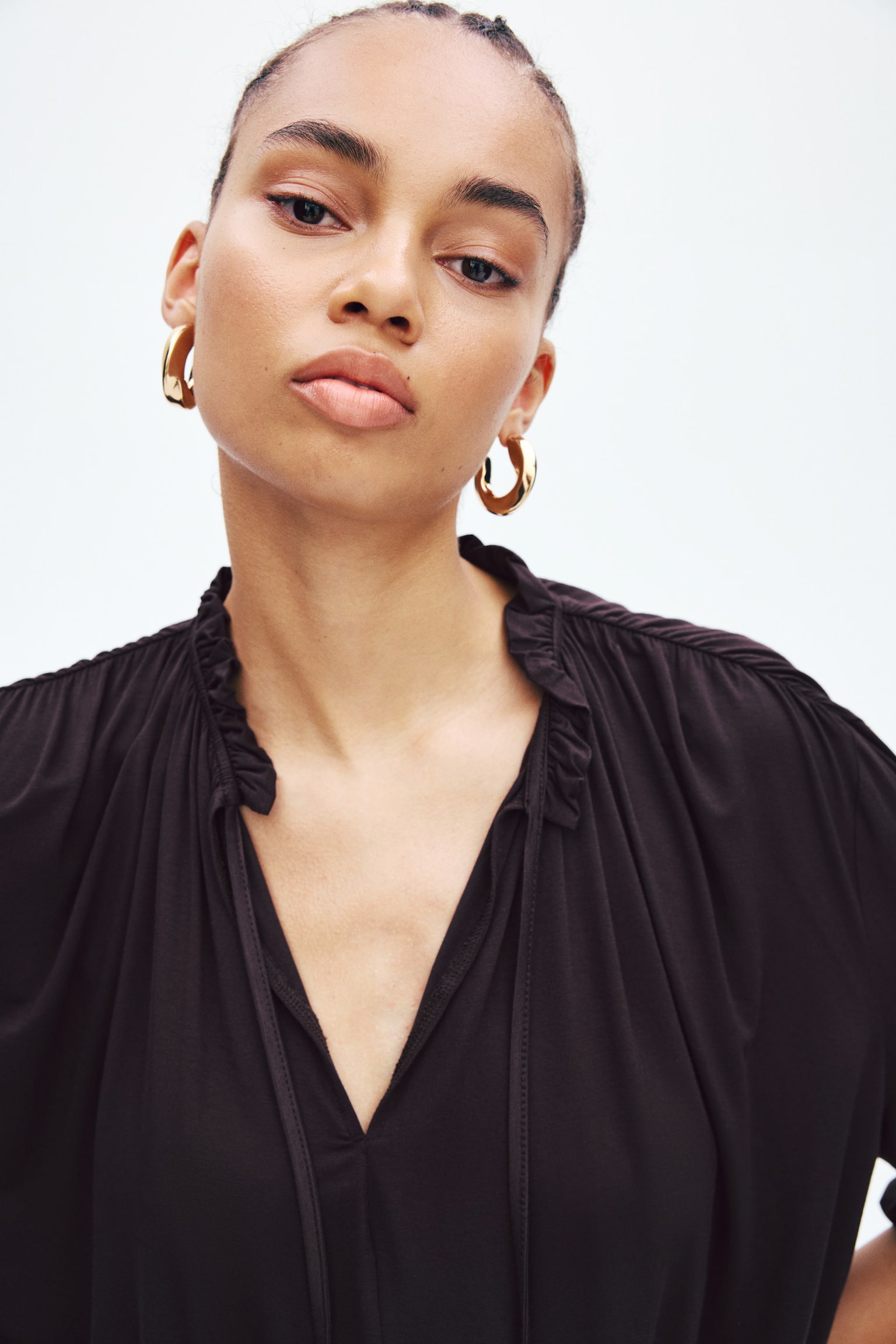 חולצת ויסקוזה עם כיווצים - חום כהה/כתום כהה - 5