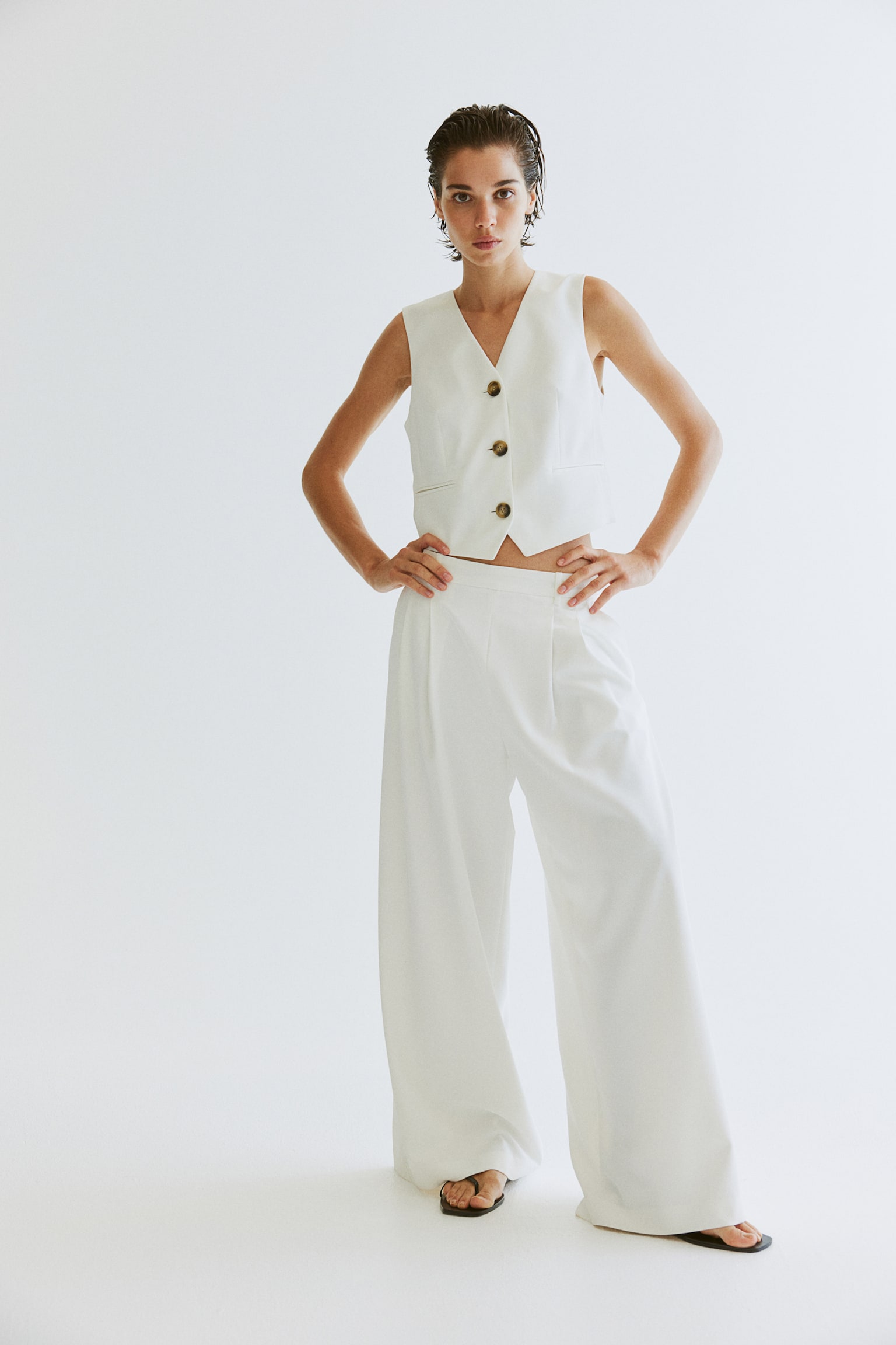 Wide Tailored Pants - White - 1