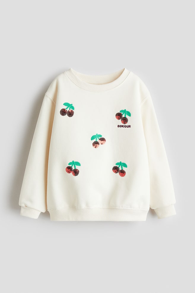 Sweatshirt - White/Cherries/Light grey marl/Butterflies/Cream/Dance Everyday/Light pink/Horse/Black/Hearts/Light beige/Unicorn/Navy blue/Paris/White/Amour/Cream/Love/Light pink/Paris - 1