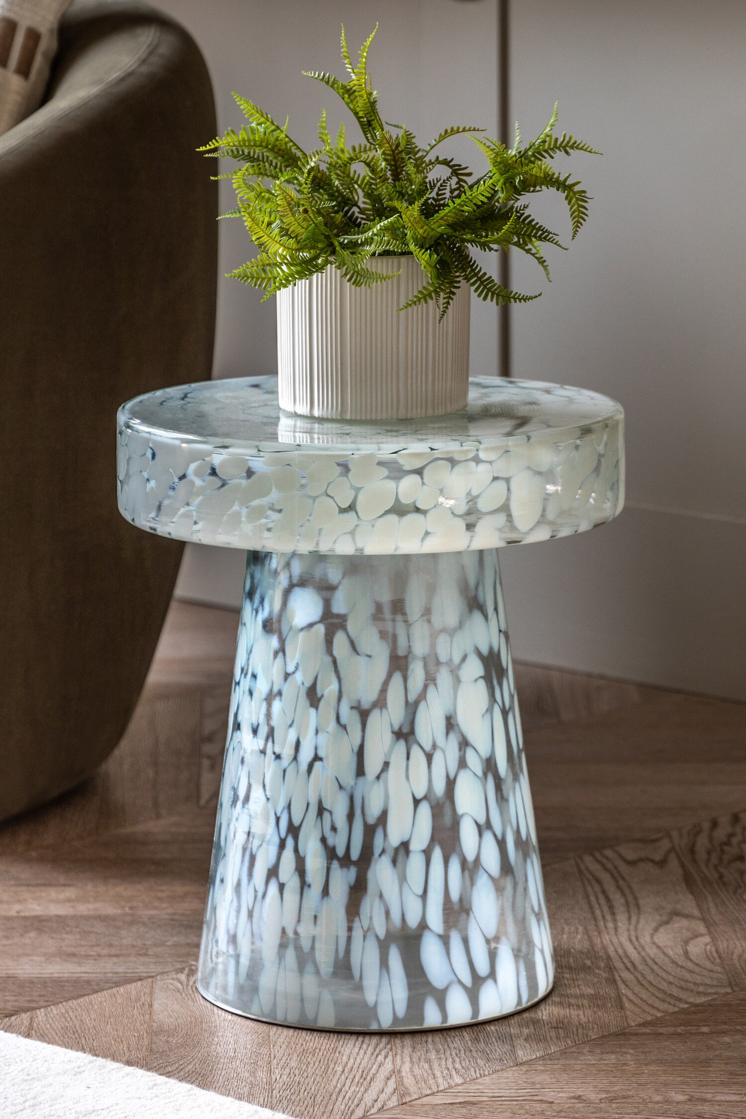 Speckled Glass Side Table - White/Brown