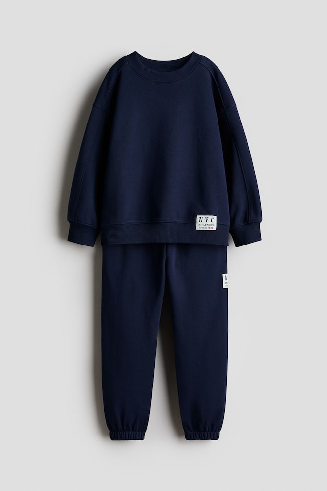 2-piece motif-detail sweatshirt set - Navy blue/Beige - 1