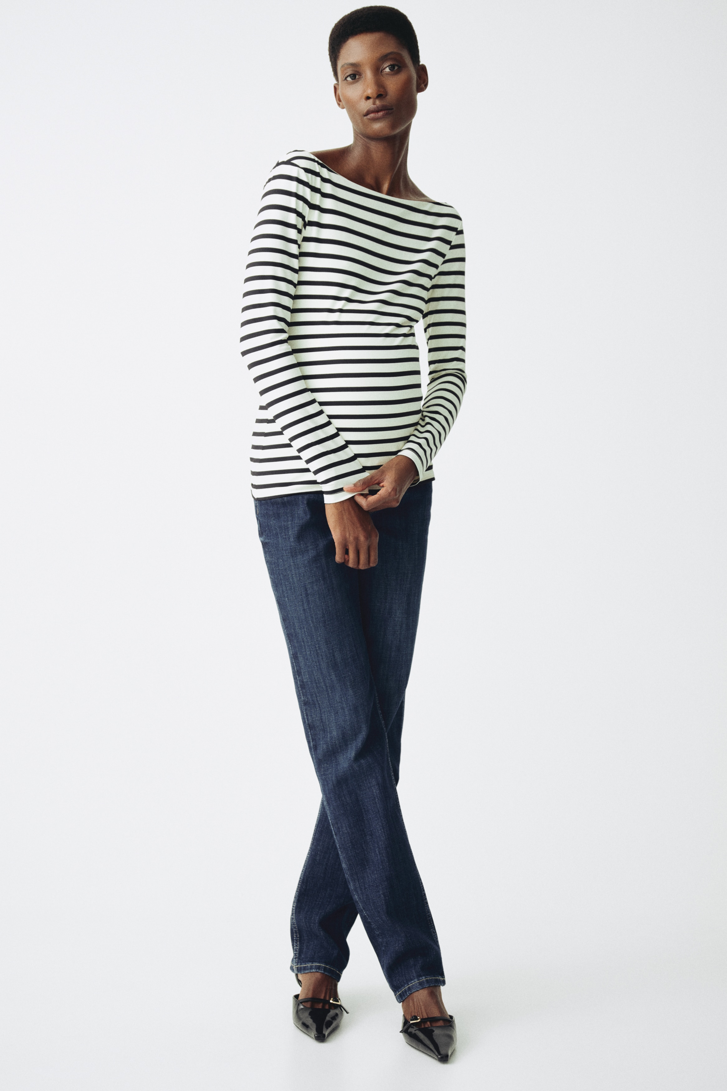 Women's White/Black striped MAMA Boat-neck top | H&M IN