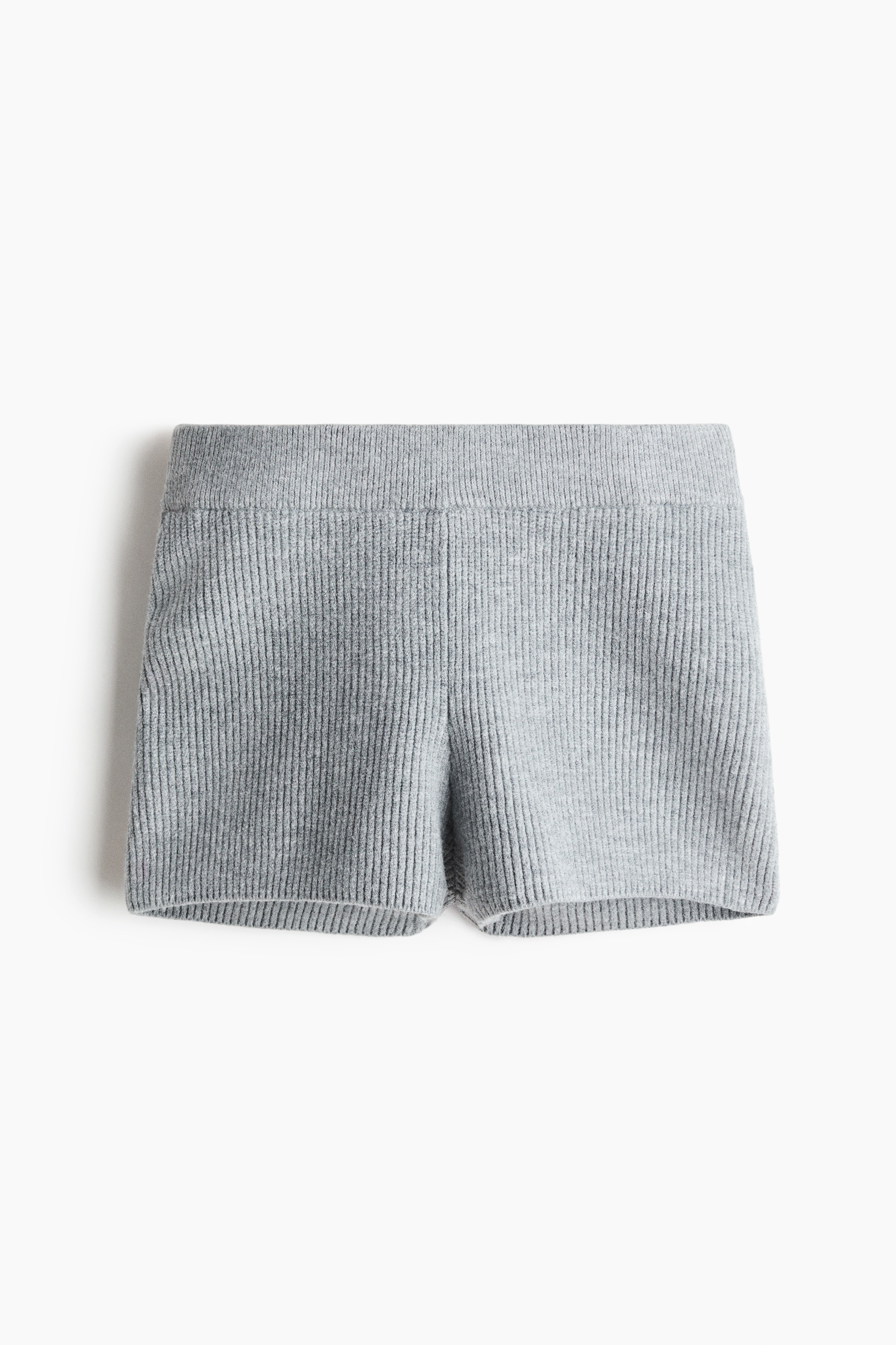 Rib-knit pull-on shorts - Grey marl