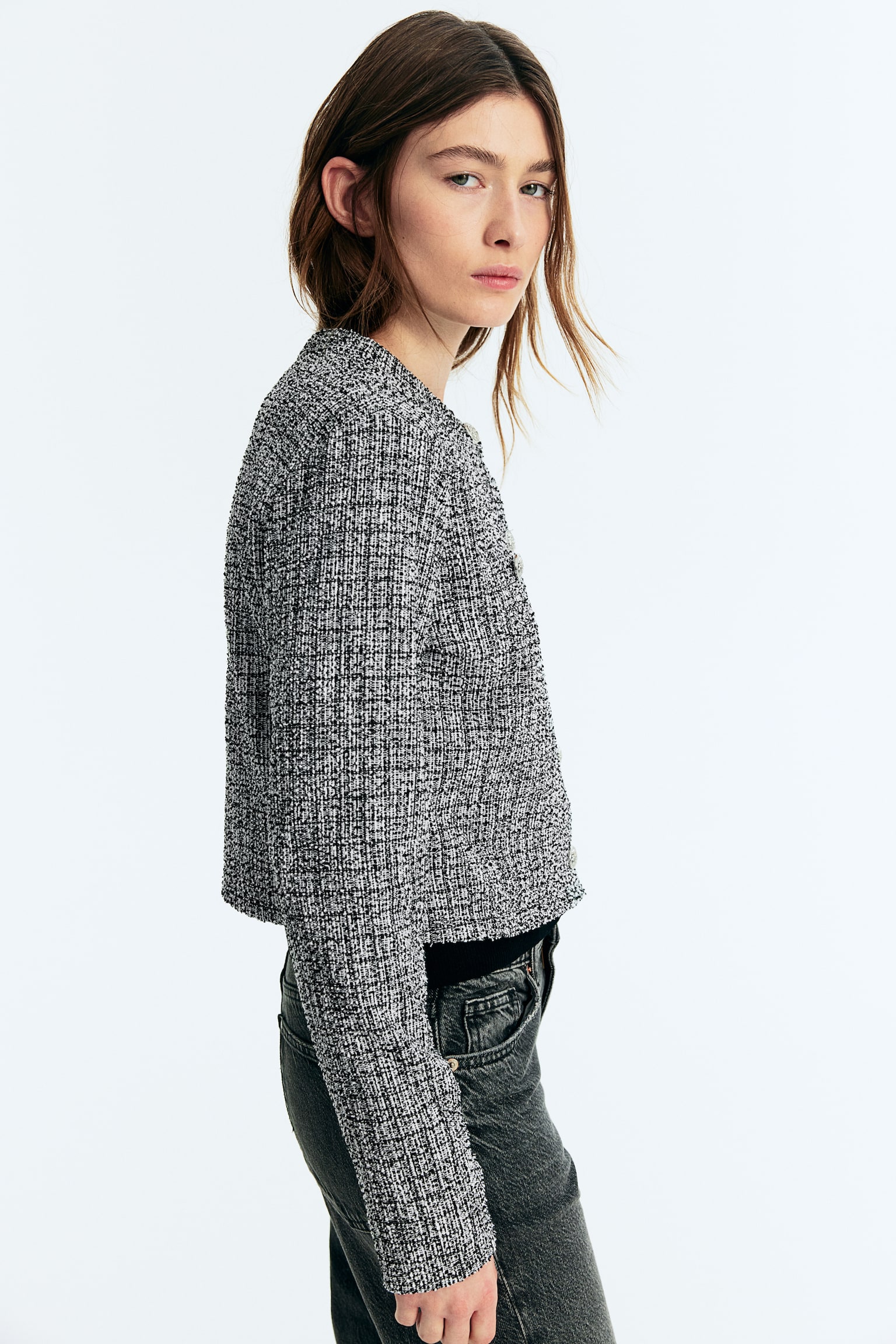 Textured Cardigan - Black/White/Black/Light blue - 5