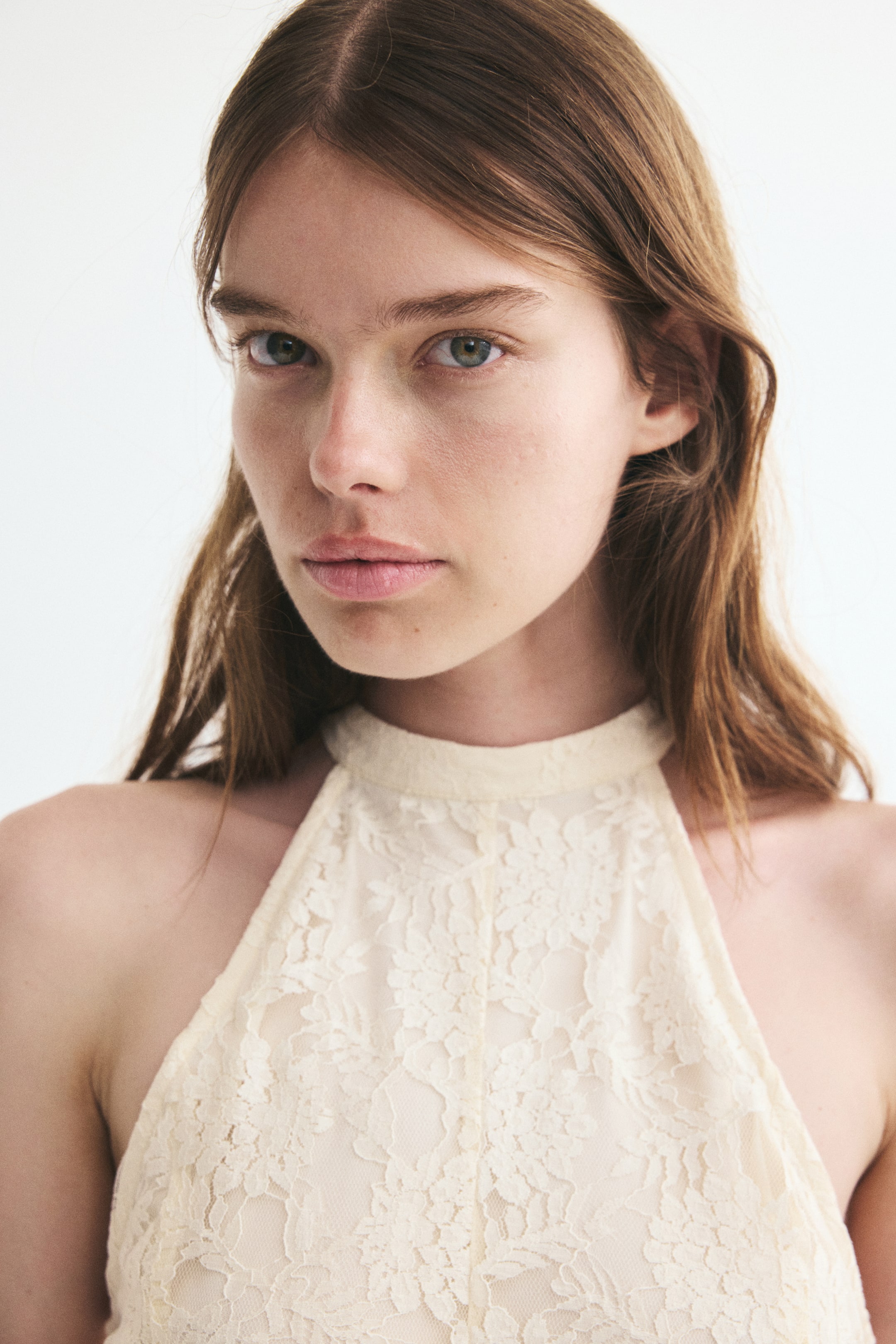 Lace Dress with Godet Pleats