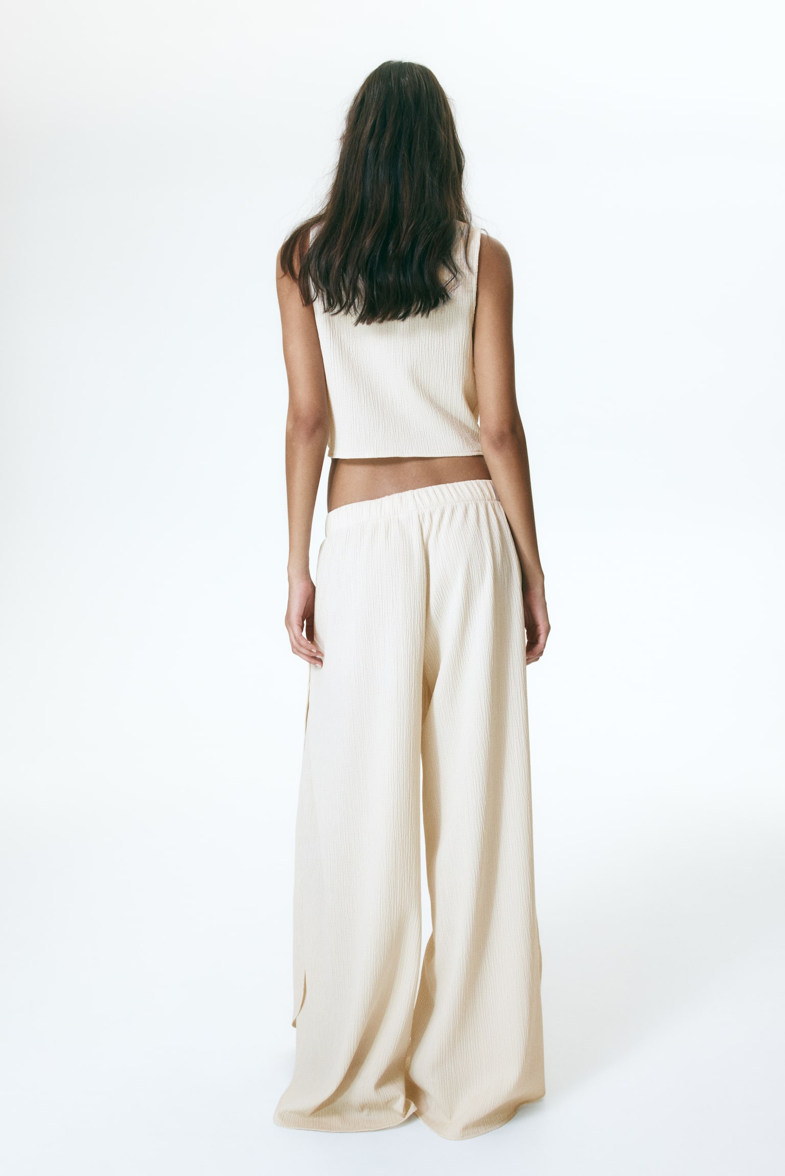 Wrap-detail crinkled top - Light beige/Light blue - 3