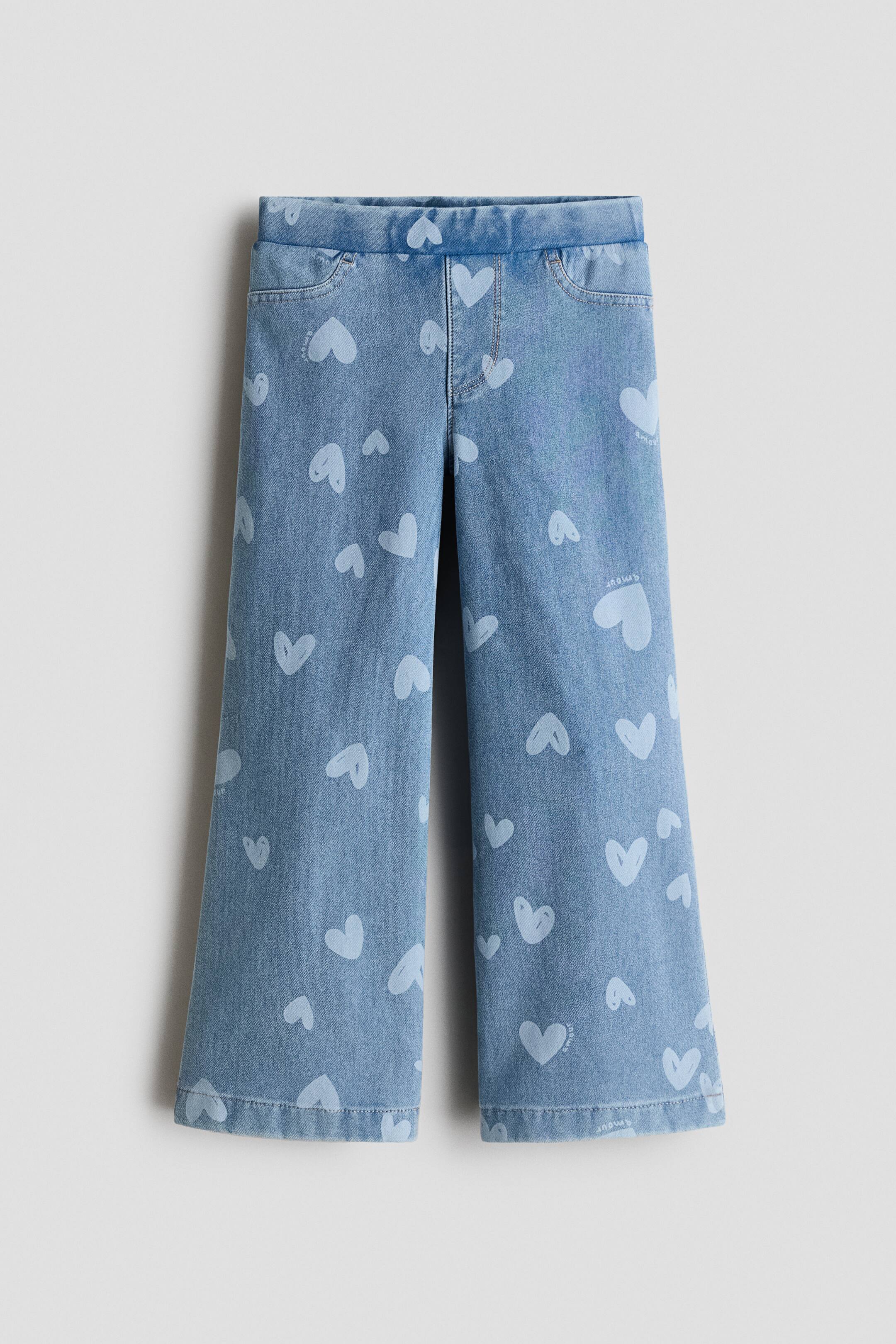 View larger image: Denim-look flared jeggings - Denim blue/Hearts - Kids | H&M 1