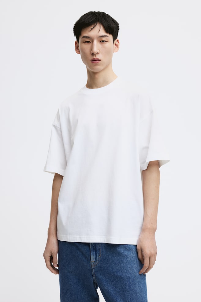 Oversized Fit T-shirt - White/Black/Beige - 1