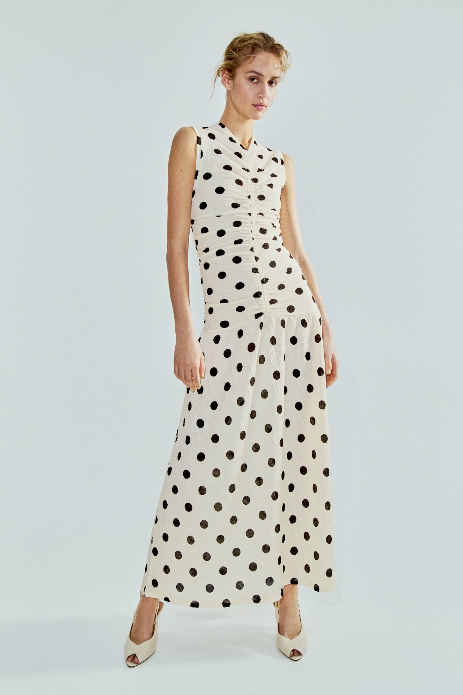 Robe en jersey à effet drapé - Crème/pois/Violet ancien clair/Vert - 3