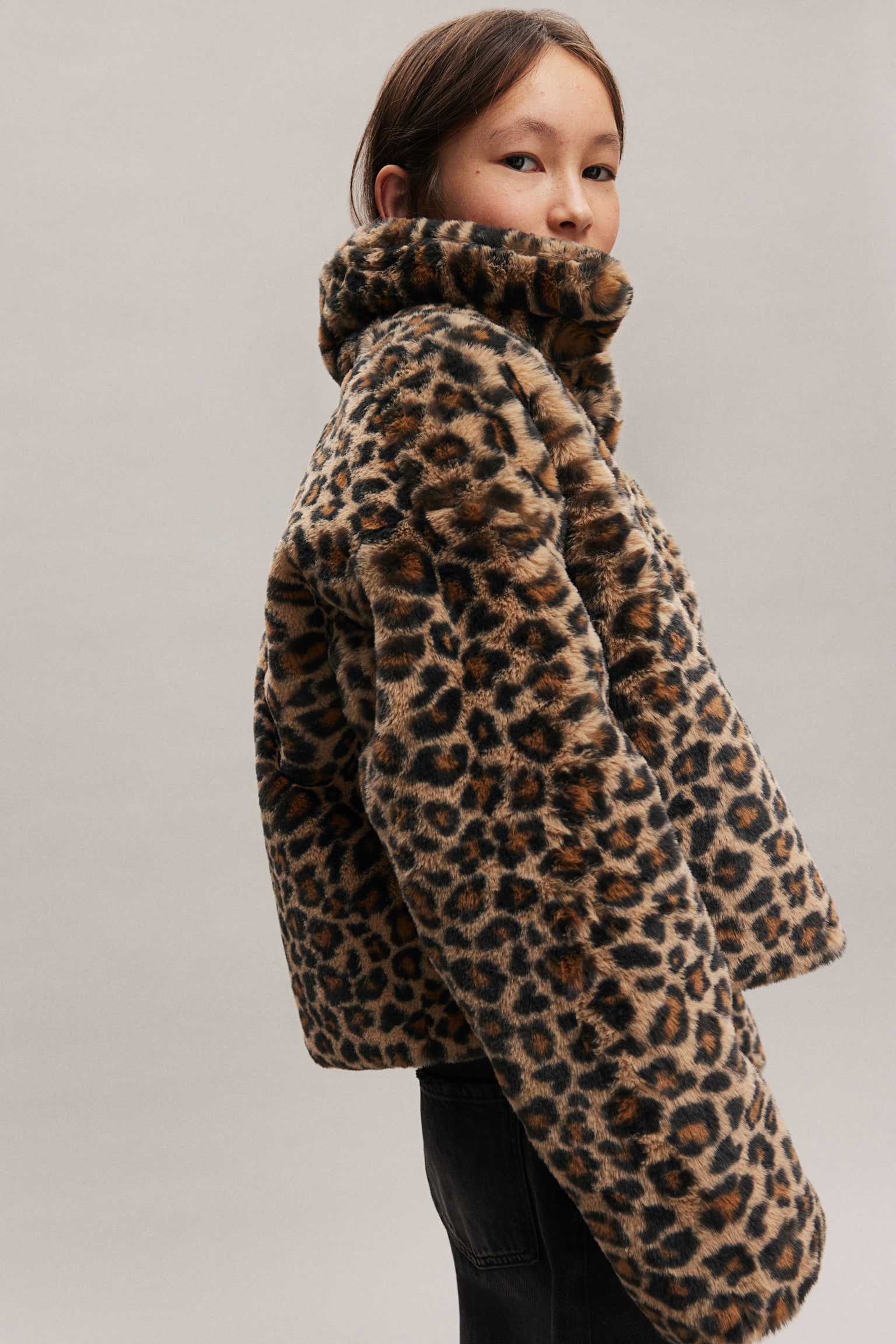 Fluffy jacket - Beige/Leopard-print/Black - 3