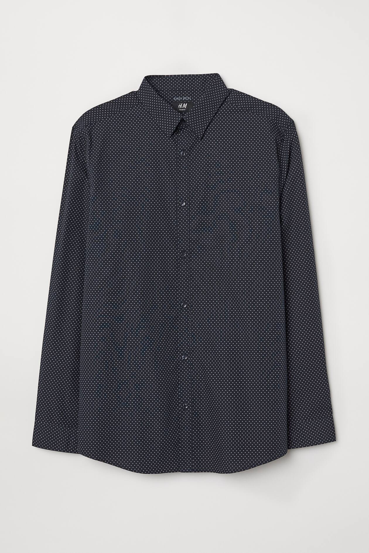 Easy-iron Shirt Slim fit - Long sleeve - Dark blue/dotted - Men | H&M US