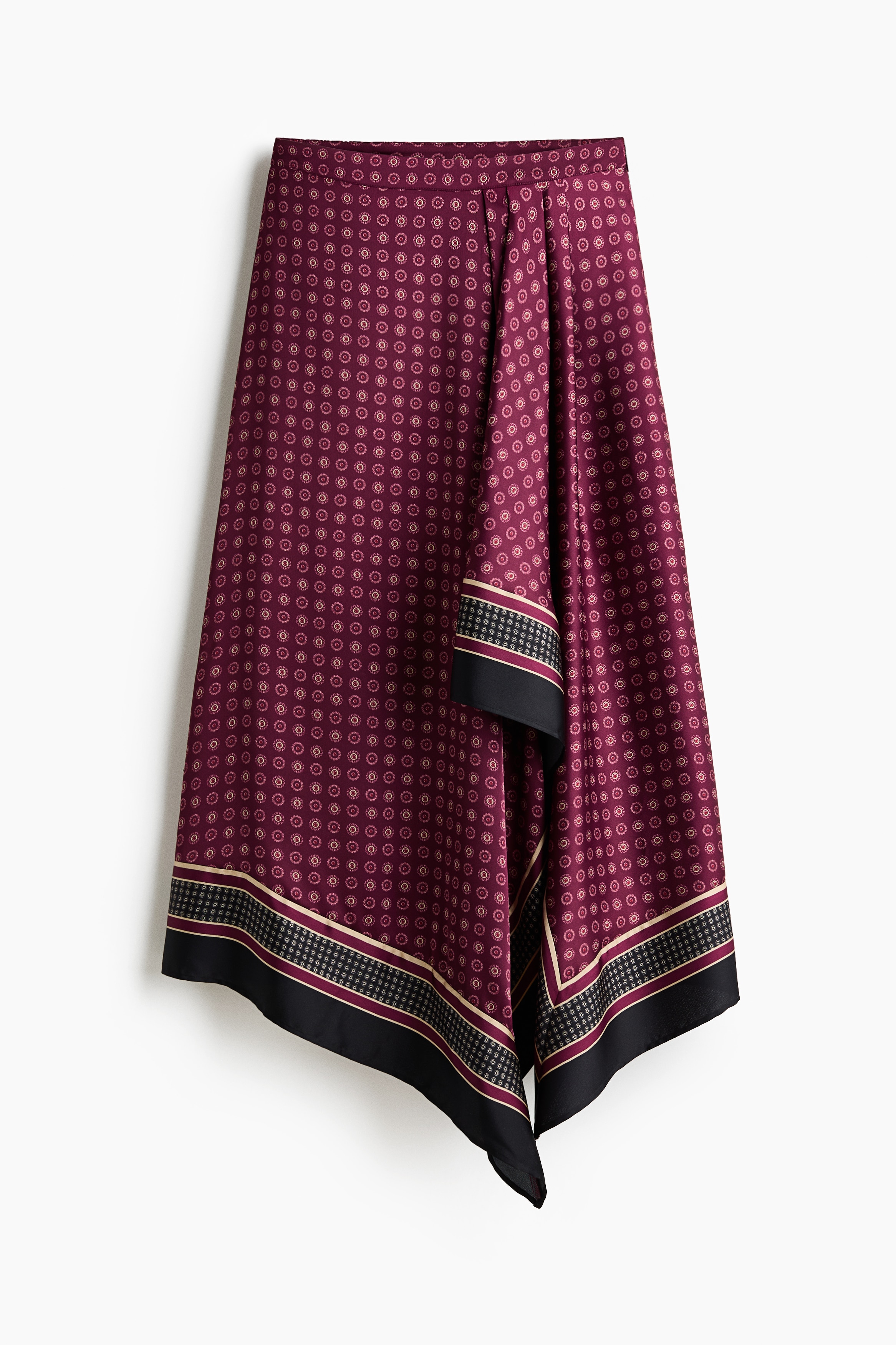 Satin handkerchief skirt - Burgundy/Patterned