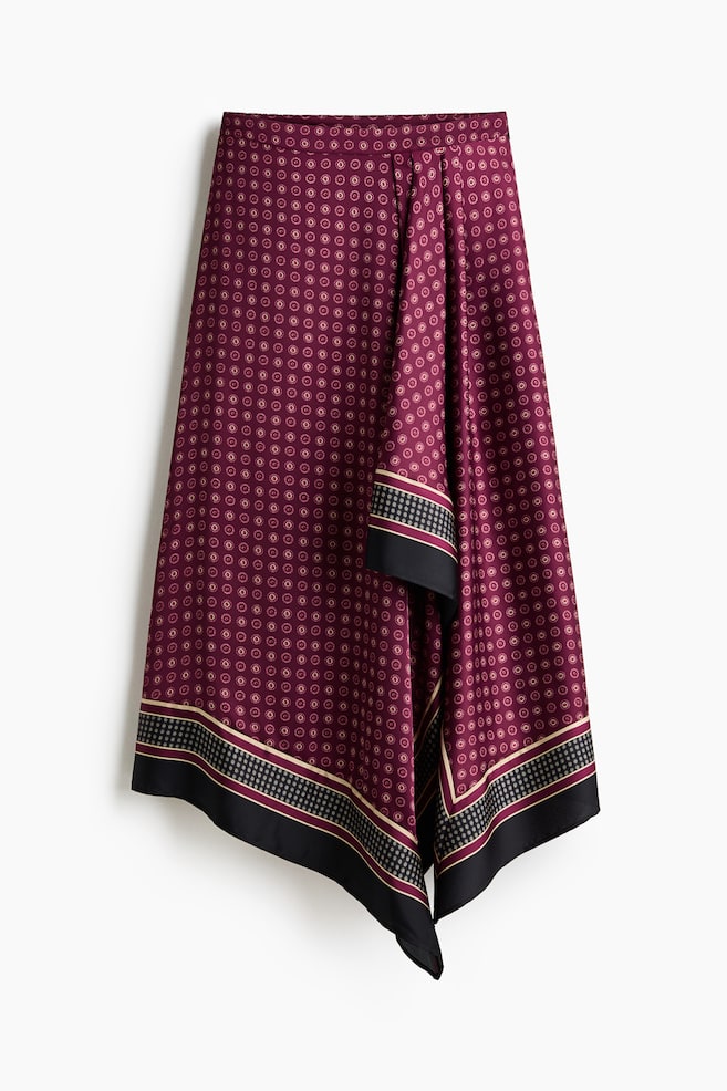 Satin Handkerchief Skirt - Burgundy/patterned - 1