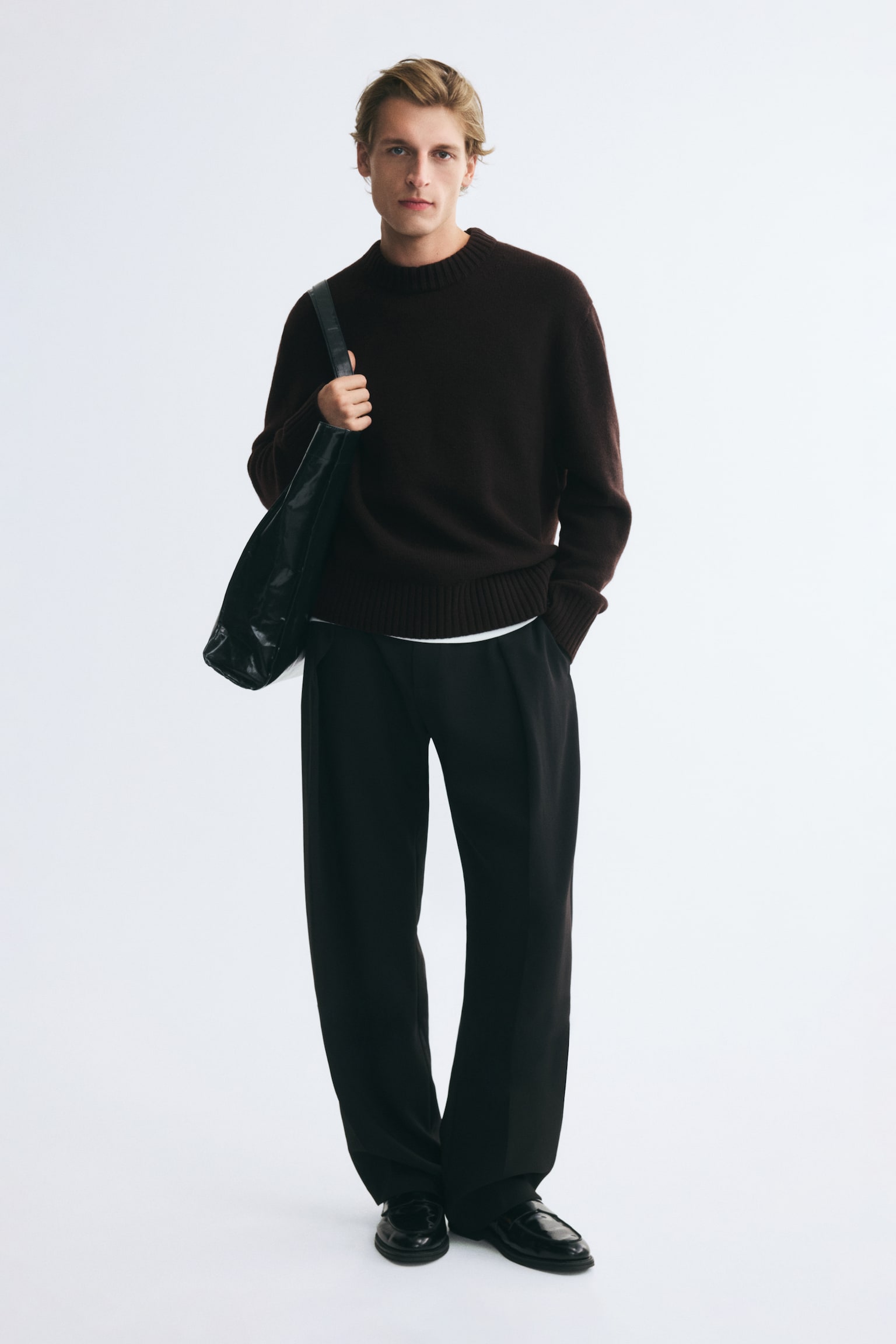 Мужской свитер H&M Relaxed-Fit Cashmere-Blend, цвет: Тёмный коричневый — фото 4