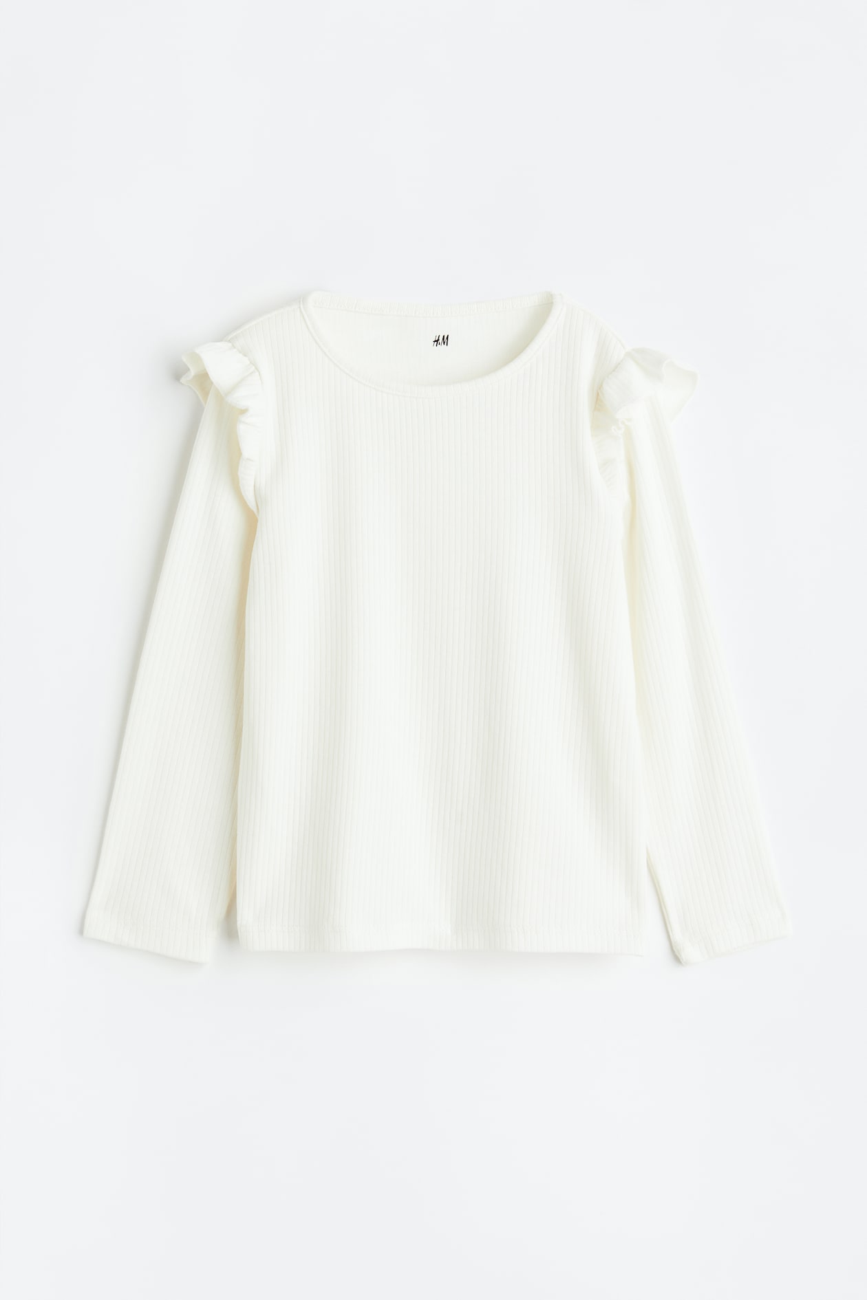 Ruffle-trimmed Ribbed Top - Natural white - Kids | H&M US