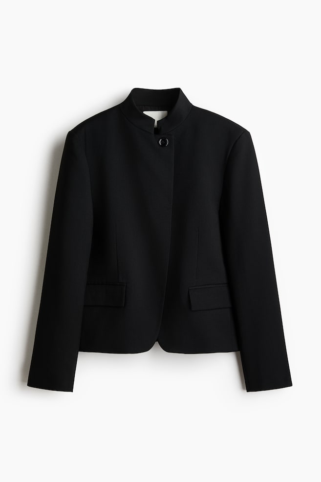 Einreihiger Blazer - Schwarz/Grau/Fischgrätmuster - 1