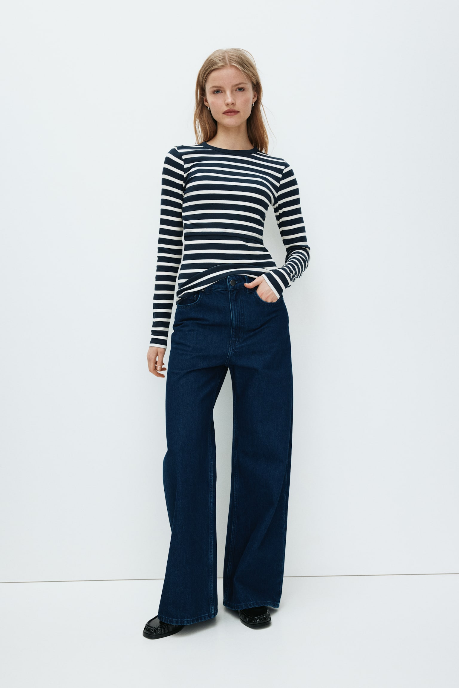 MAMA Long-sleeved nursing top - Navy blue/Striped - 1