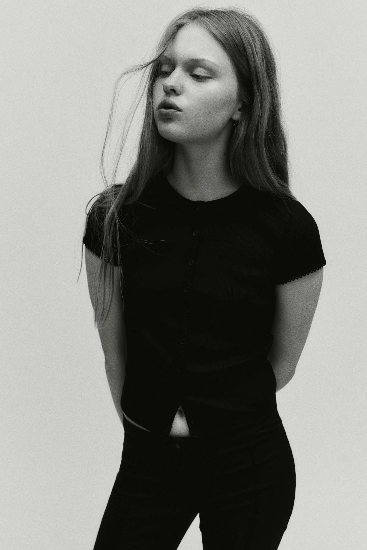 Ribbed Button-Front Top - Black/White - 1