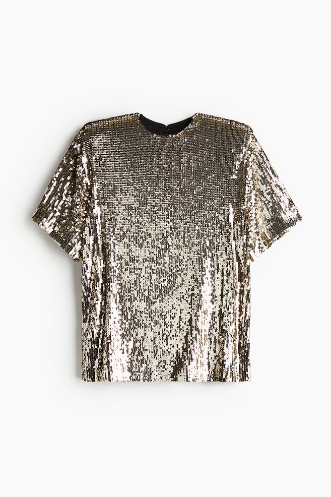 Shoulder-pad sequined T-shirt - Bronze-coloured - 1