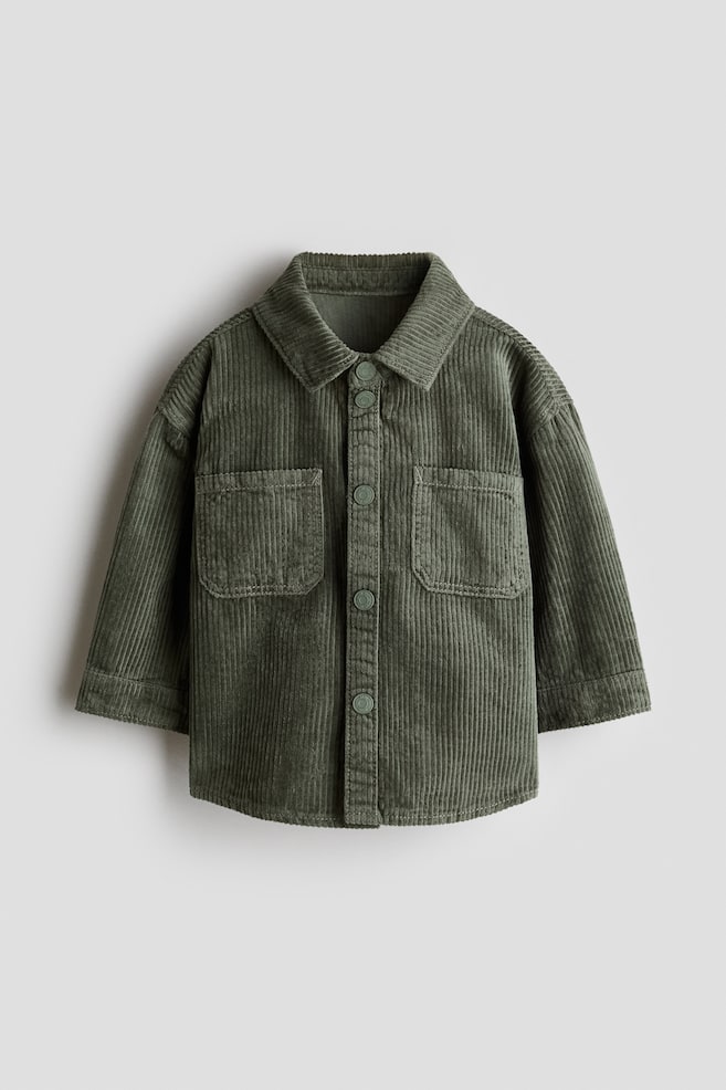 Cotton corduroy shirt - Dark khaki green/Navy blue/Beige - 1